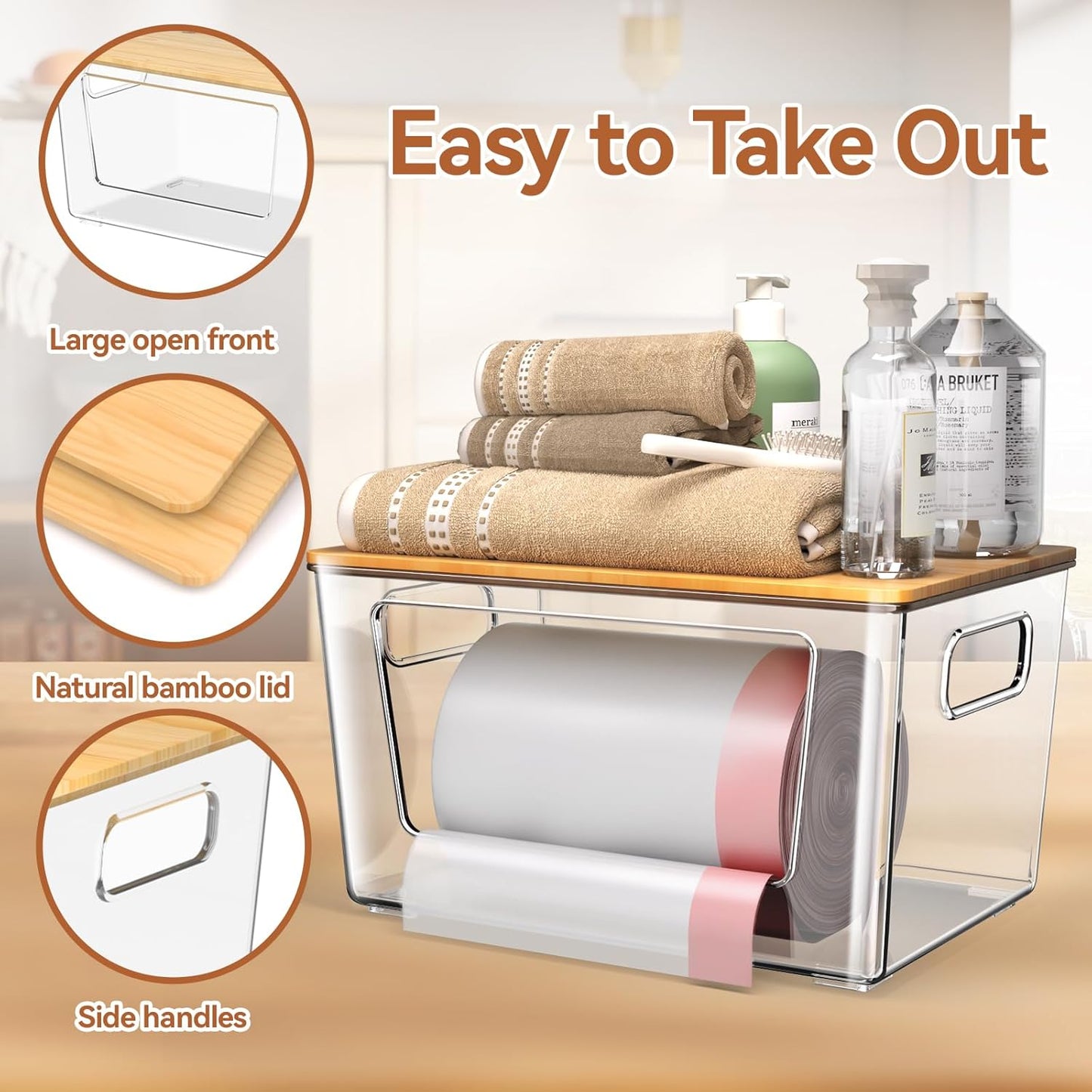 2 Pack Trash Bag Holder with Bamboo Lid, Stackable Trashbag Dispenser