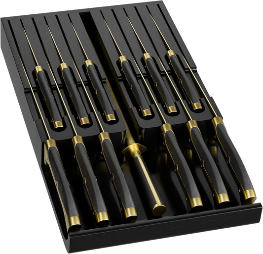 Bamboo In-Drawer Knife Block - Kitchen Drawer Organizer Insert, Steak Knife Holder without Knives