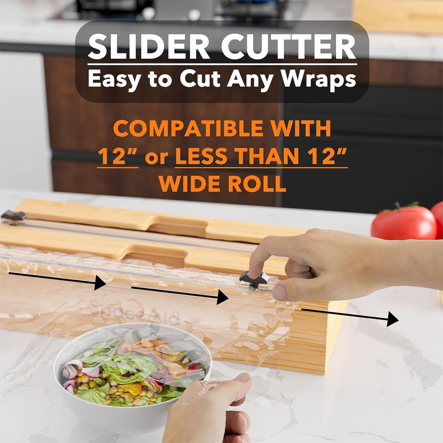 WrapNeat 2 in 1 Wrap Organizer with Cutter and Labels, Plastic Wrap