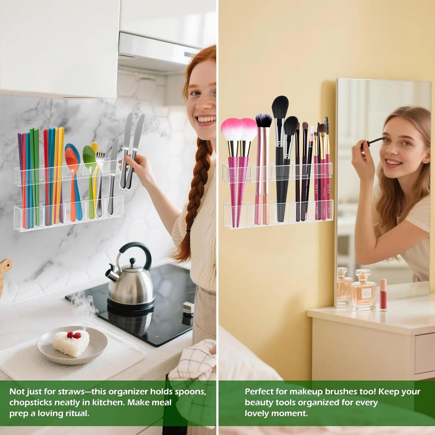 2Pack 9.5” Large Acrylic Straw Holder for Cabinet Door - Ultra Sticky Adhesive Squares