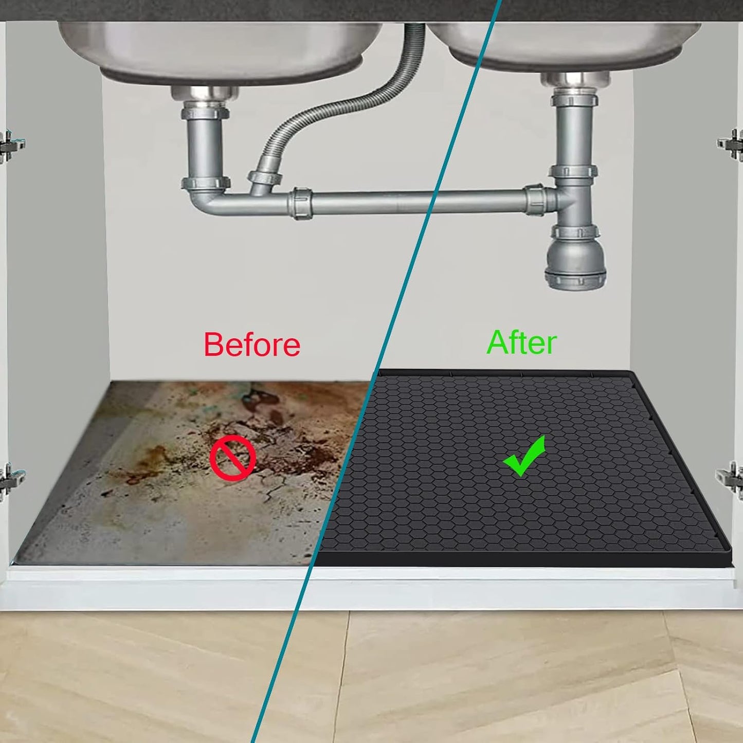 Under Sink Mat 28 x 19 for Kitchen Waterproof, Silicone Under Sink Liner