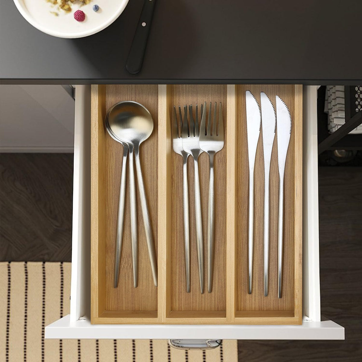 Small Bamboo Silverware Drawer Organizer Kitchen Utensil Spo