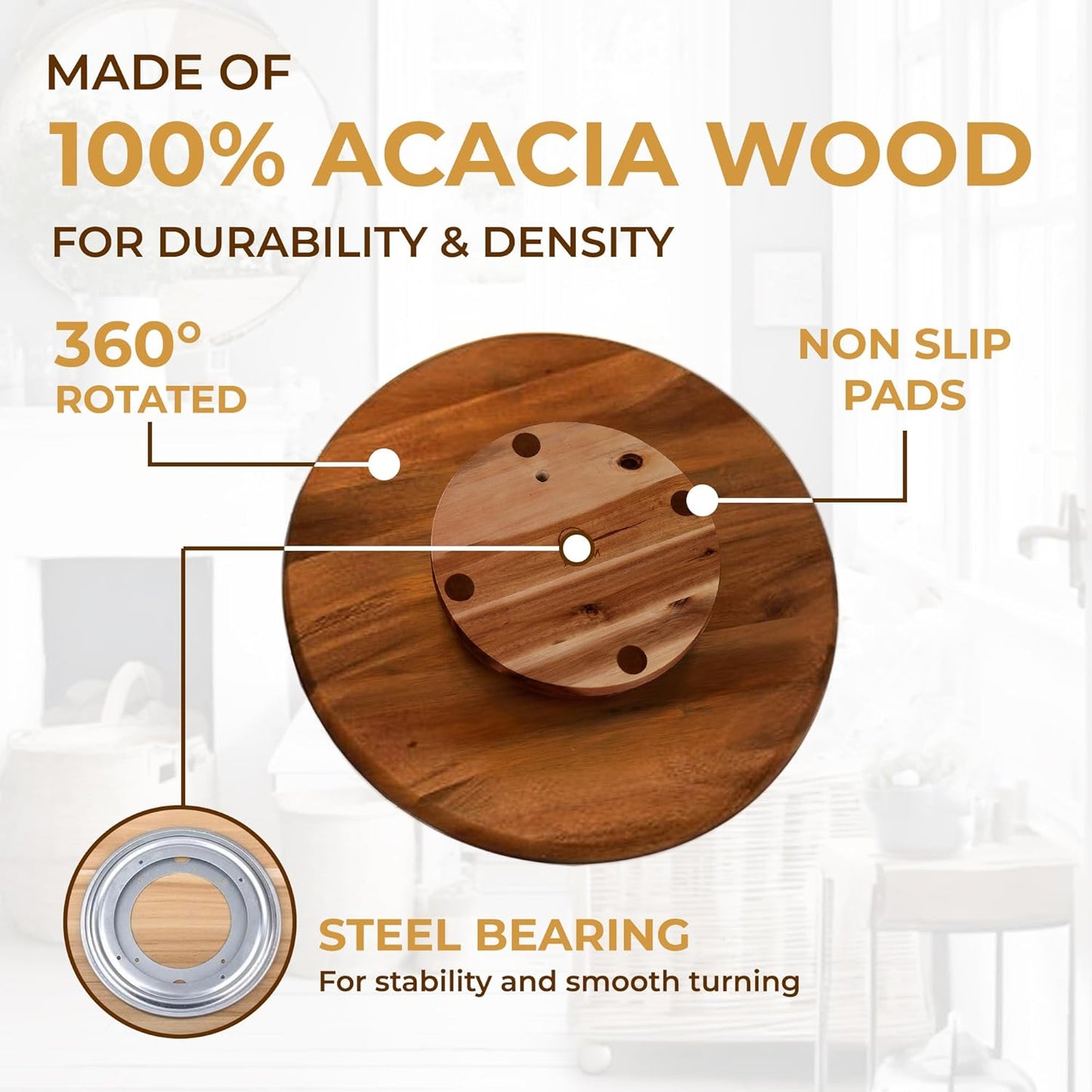 16" Acacia Wood Turntable Organizer | Lazy Susan for Table Top