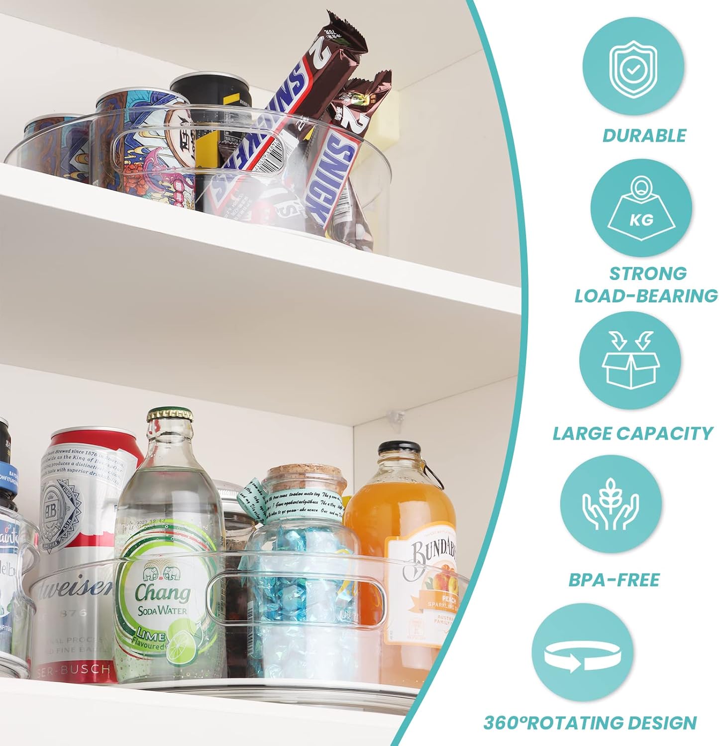 4 Pack Lazy Susan Organizer, Non-Skid Turntable Organizer for Cabinet, Pantry, Kitchen