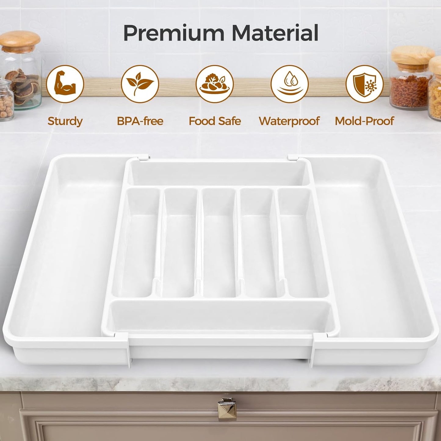Extra Large Expandable Silverware Organizer, BPA-Free Food-Safe Cutlery Flatware Organizer