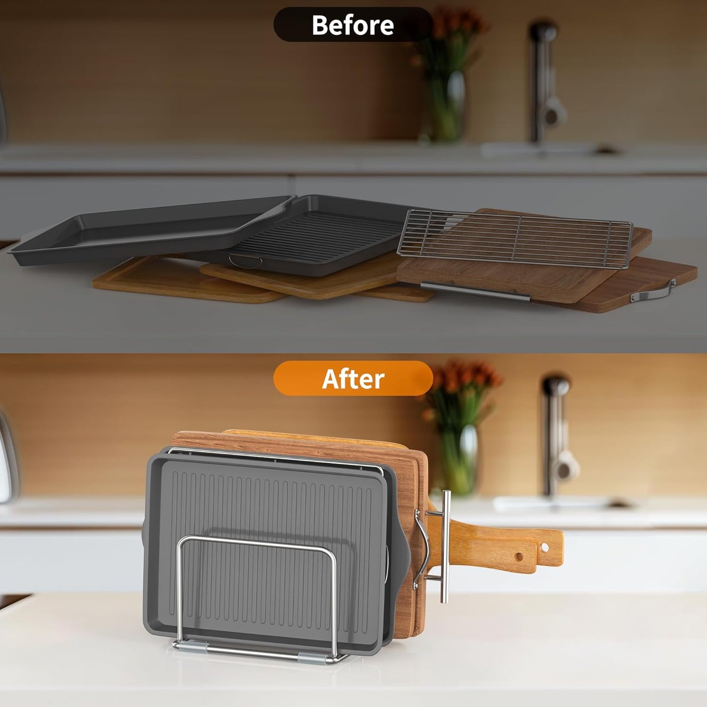Cutting Board Holder Stand, Chopping Board Organizer Rack with 304 Stainless Steel