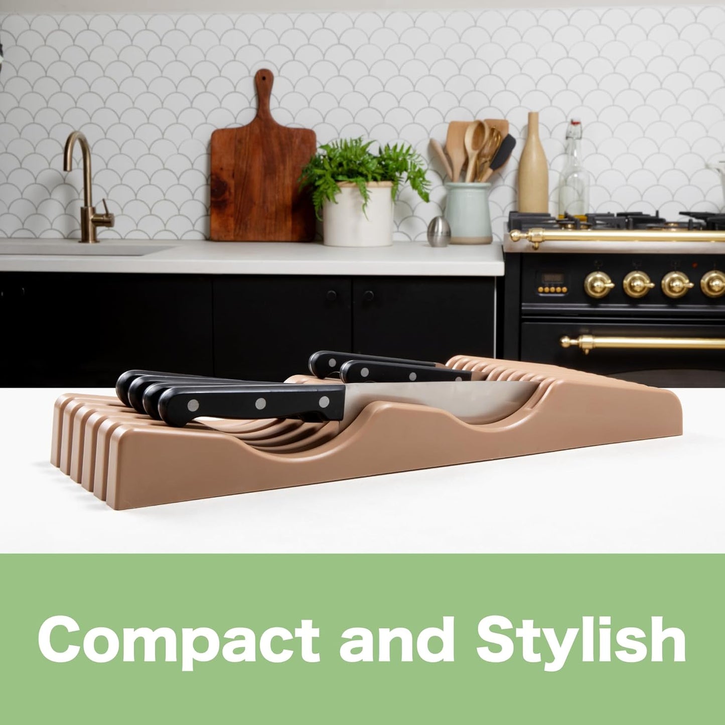 Large In-Drawer Plastic Knife Block: 11 Slot (Holds 10-12 Knives) Empty Knife Holder for Kitchen Drawers - Cutlery Tray Organizer & Storage