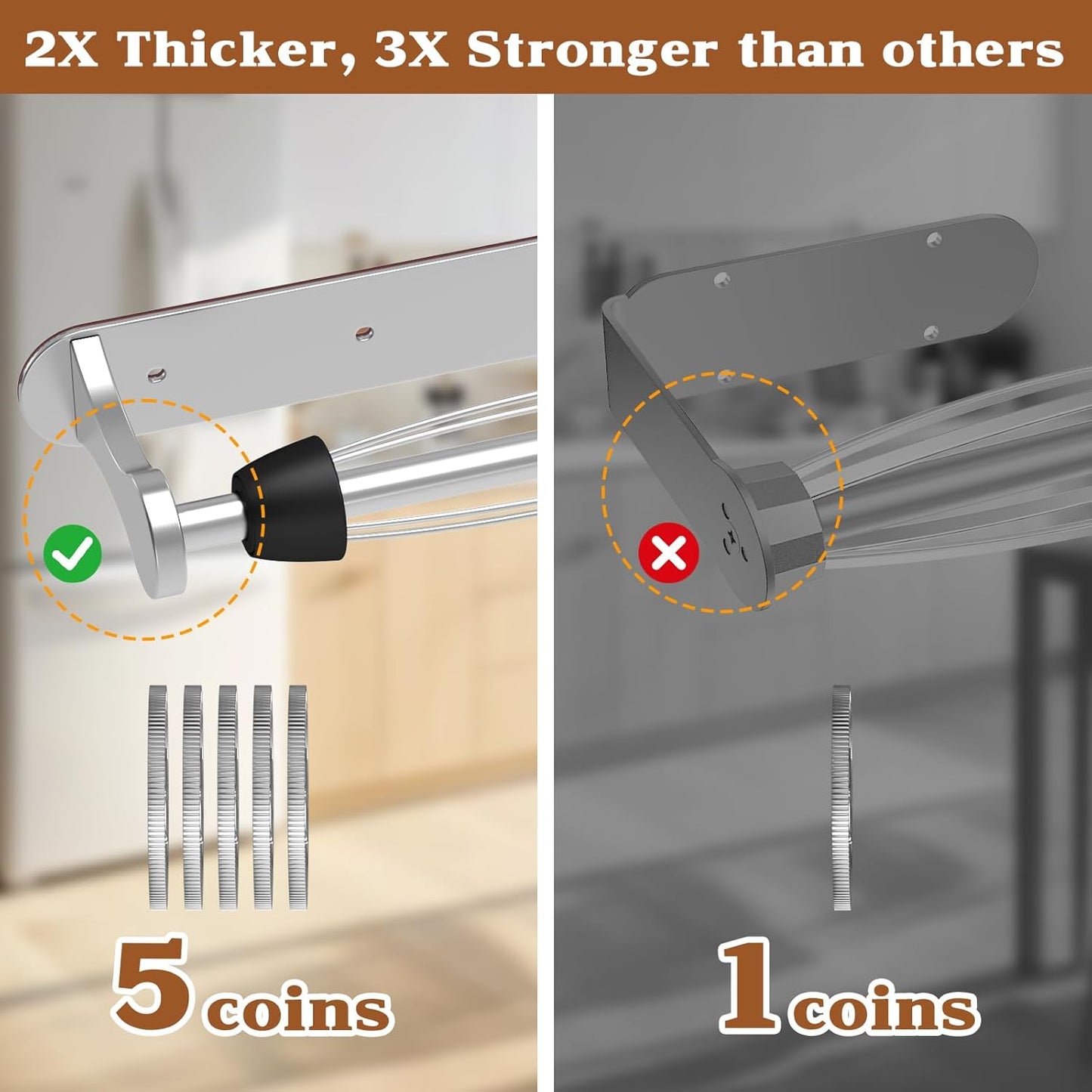 Magnetic Paper Towel Holder for Fridge - No Drill, One Hand Tear with Ratchet Mechanism, Silver