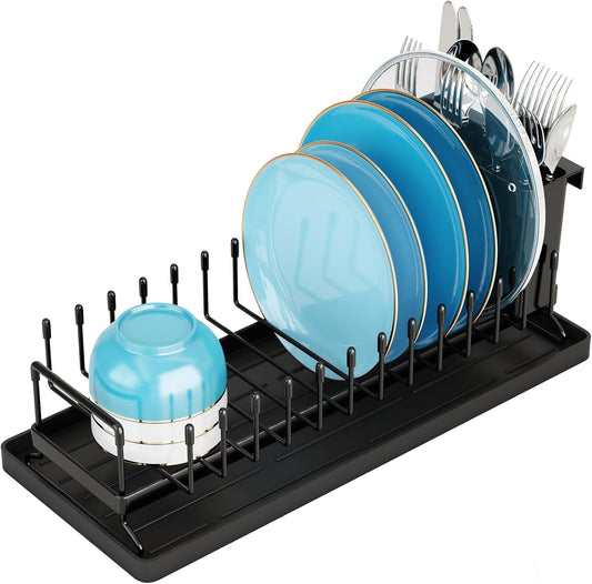 Small Dish Drying Rack - Compact Dish Rack for Kitchen Counter with Silicone Dish Drying Mat