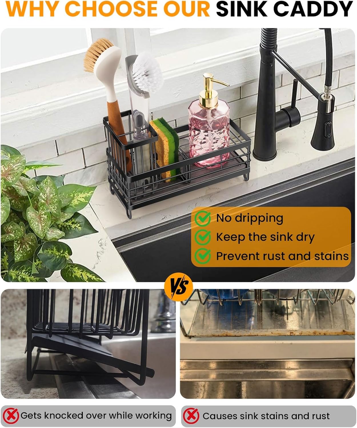 Kitchen Sink Caddy with Water Absorbent Diatomite Stone Sink Tray