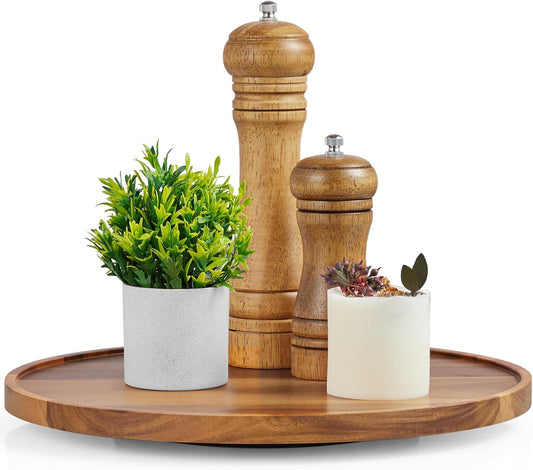 12" Acacia Wood Lazy Susan Turntable Organizer