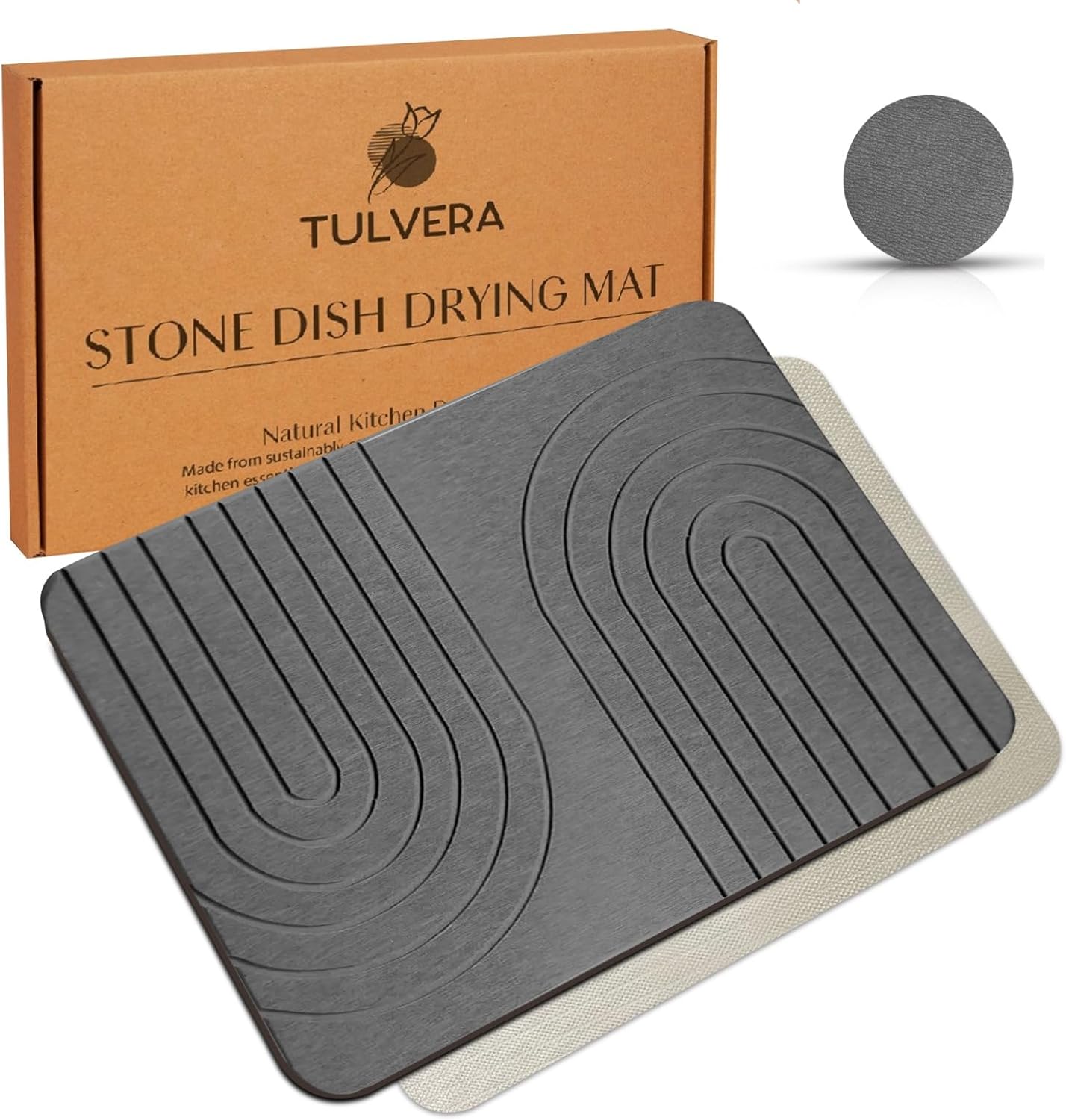 Stone Dish Drying Mat for Kitchen Counter – Diatomaceous Earth Drying Mat | Fast-Absorbing