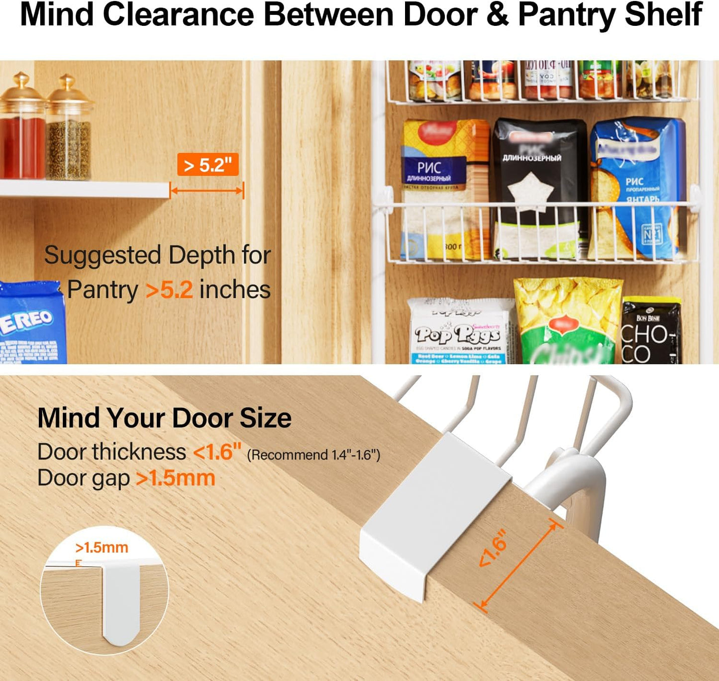 Over the Door Pantry Organizer, 6-Tier Pantry Organizers and Storage, Metal Cabinet Door Organizer