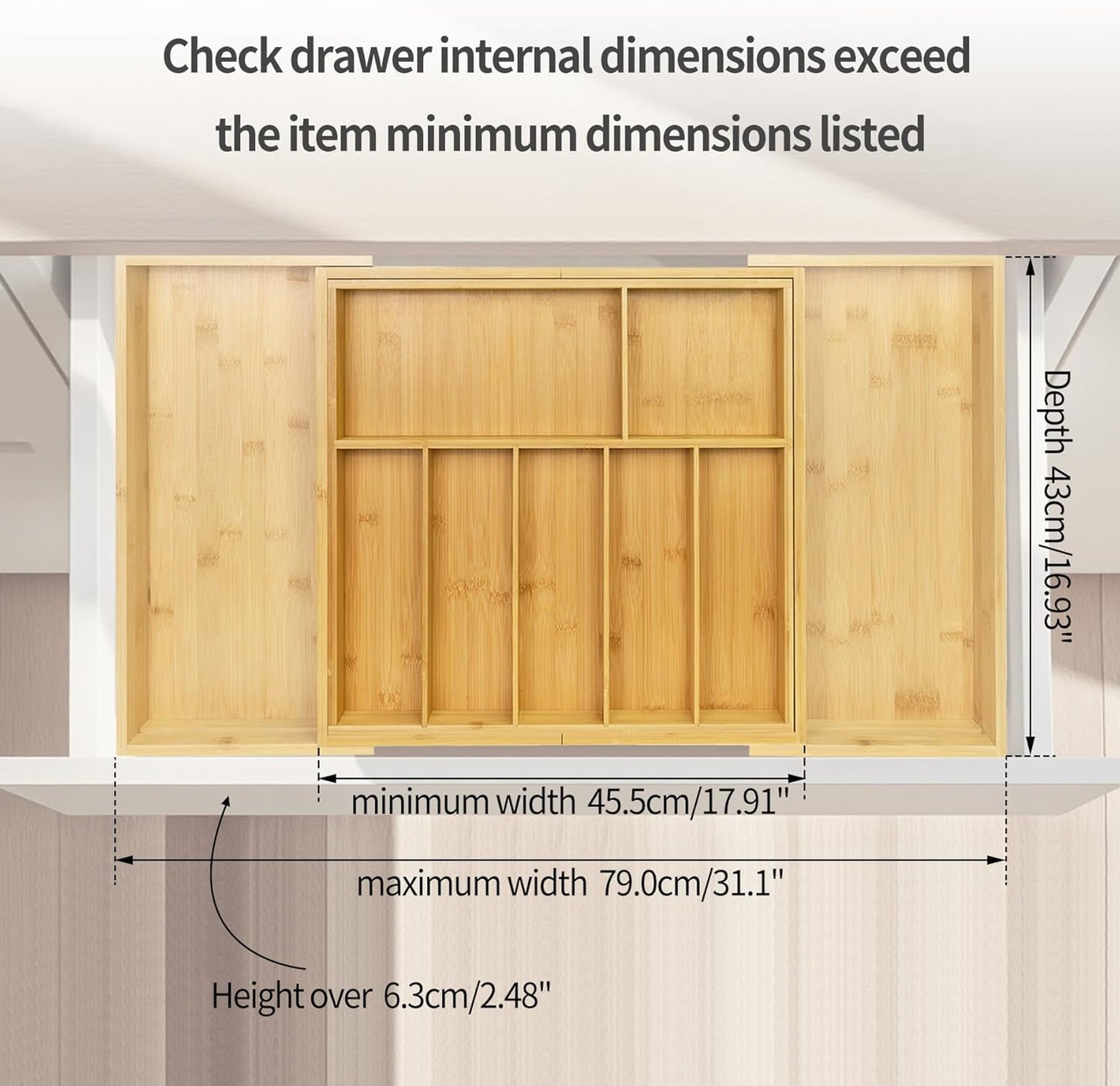 Extra Large Kitchen Drawer Organizer, Expandable Bamboo Drawer Holder for Utensils, Silverware