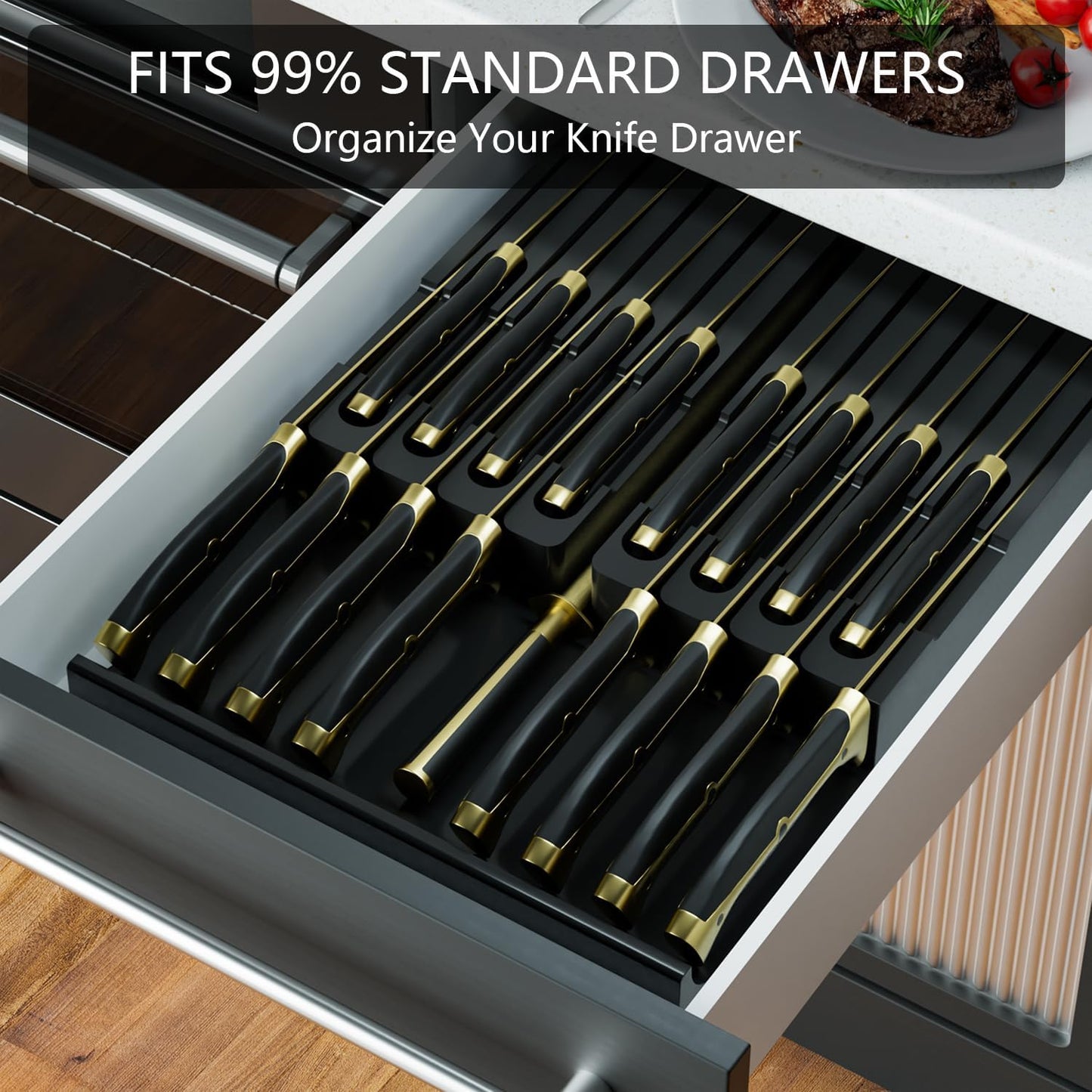 Bamboo In-drawer Knife Block - Kitchen Knife Drawer Organizer Insert