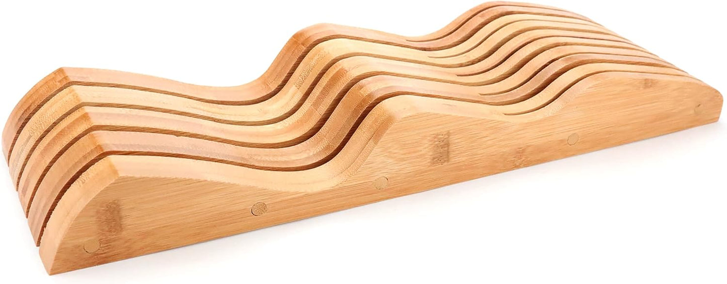 Bamboo Knife Block Holder, 9 Knives Dock, In-Drawer Knife Drawer Organizer