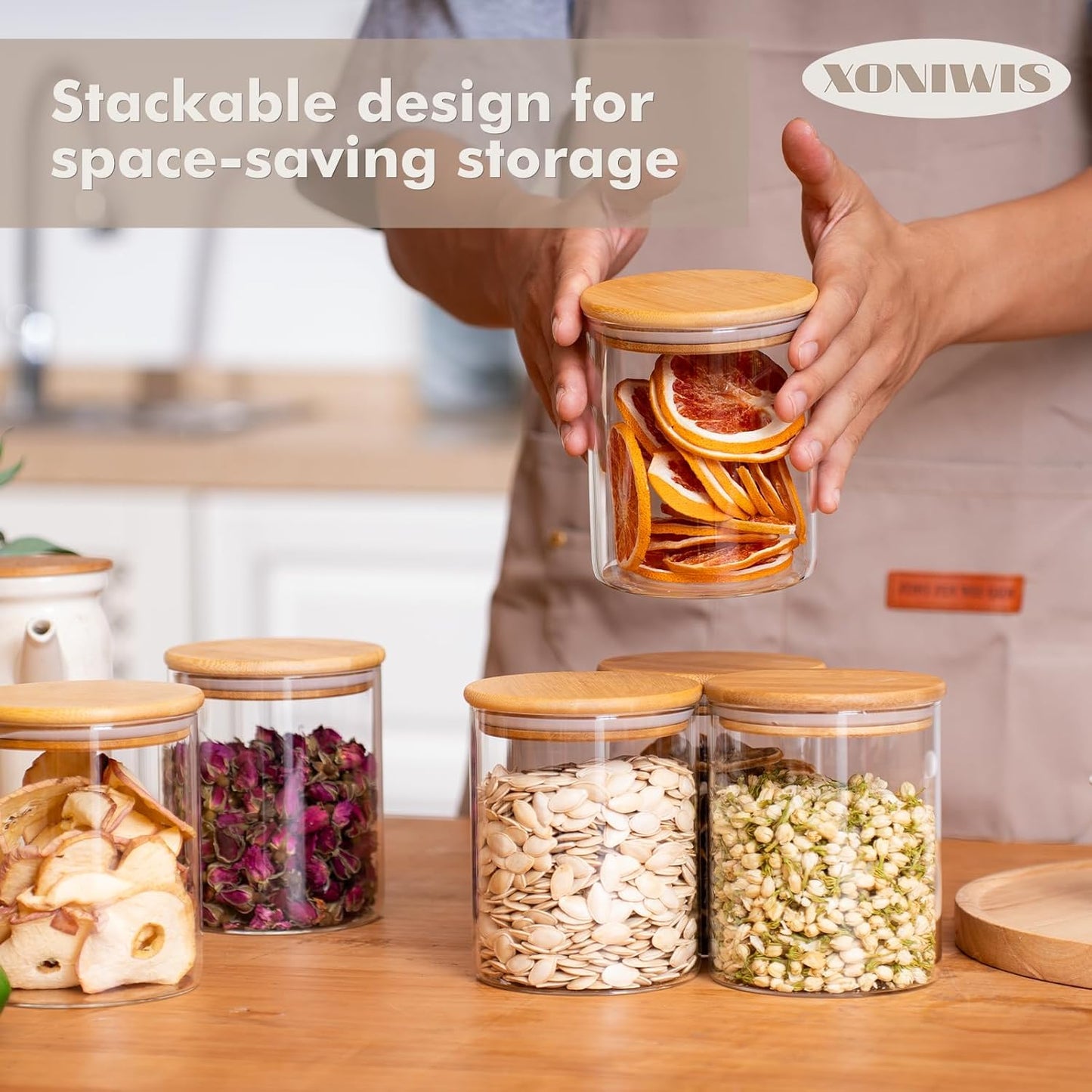 25oz 6PCS Round Airtight Glass Food Storage Jars