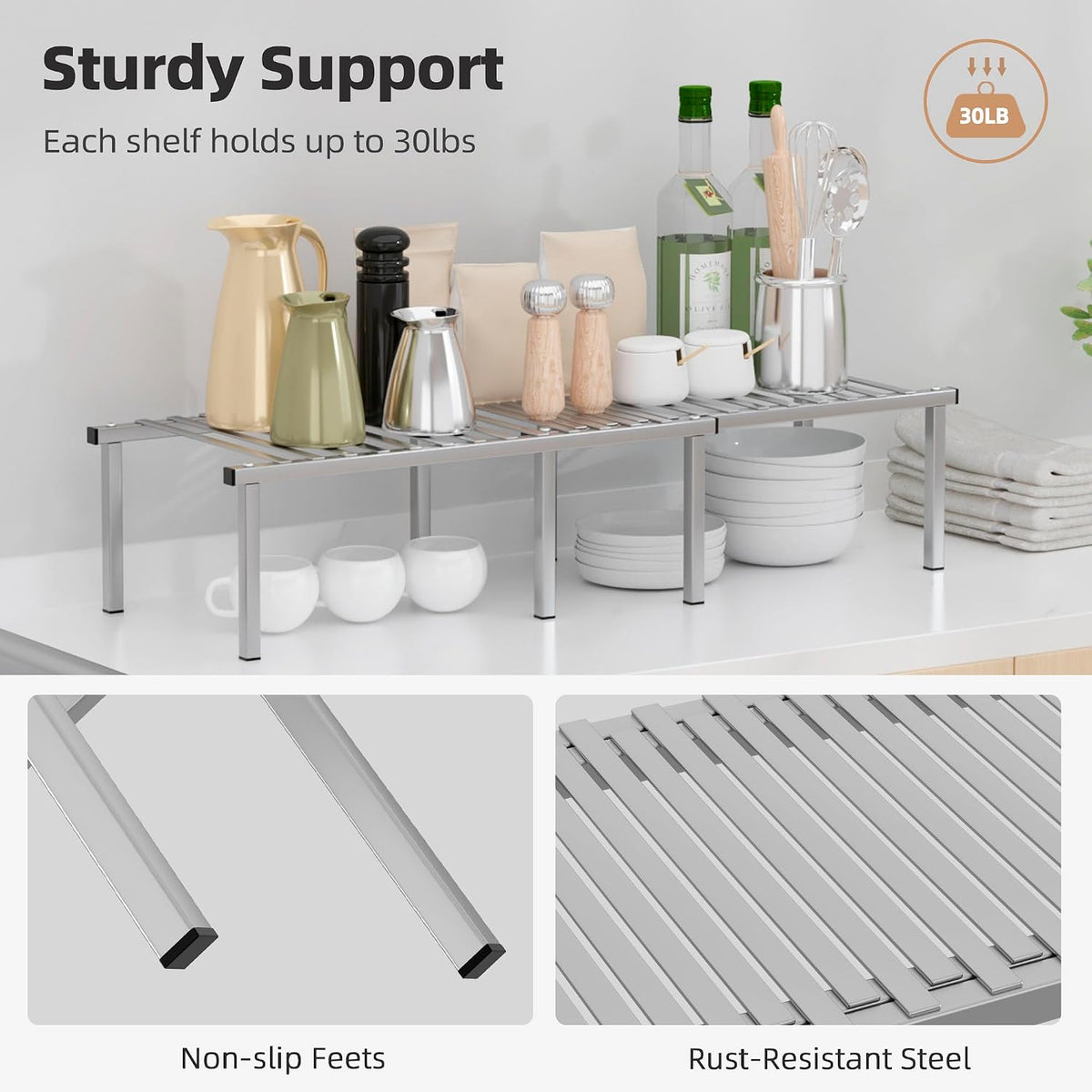 STORAGE MANIAC Expandable Cabinet Organizer Shelf, Set of 4,