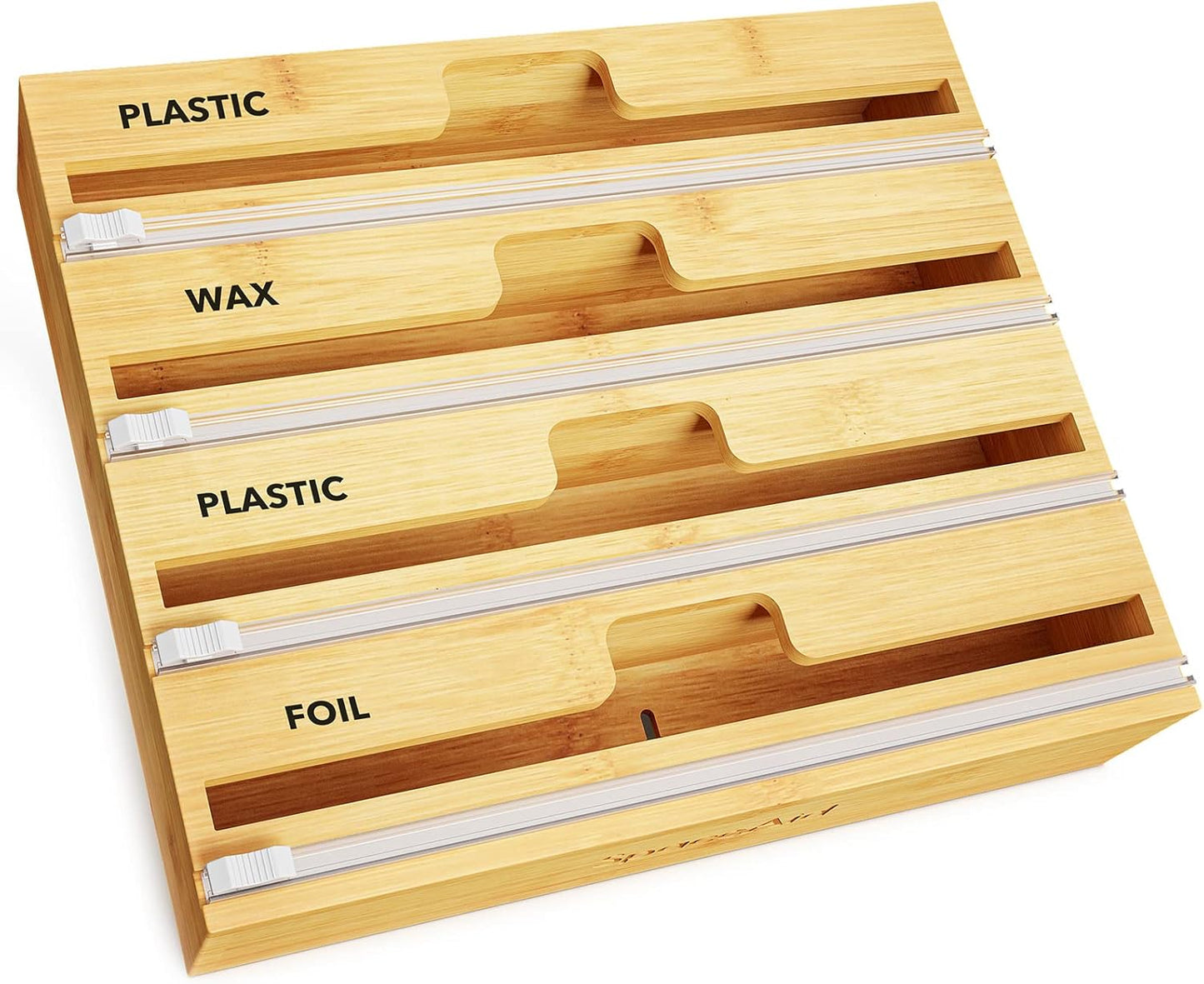 WrapNeat 4 in 1 Wrap Organizer with Cutter and Labels, Plastic Wrap
