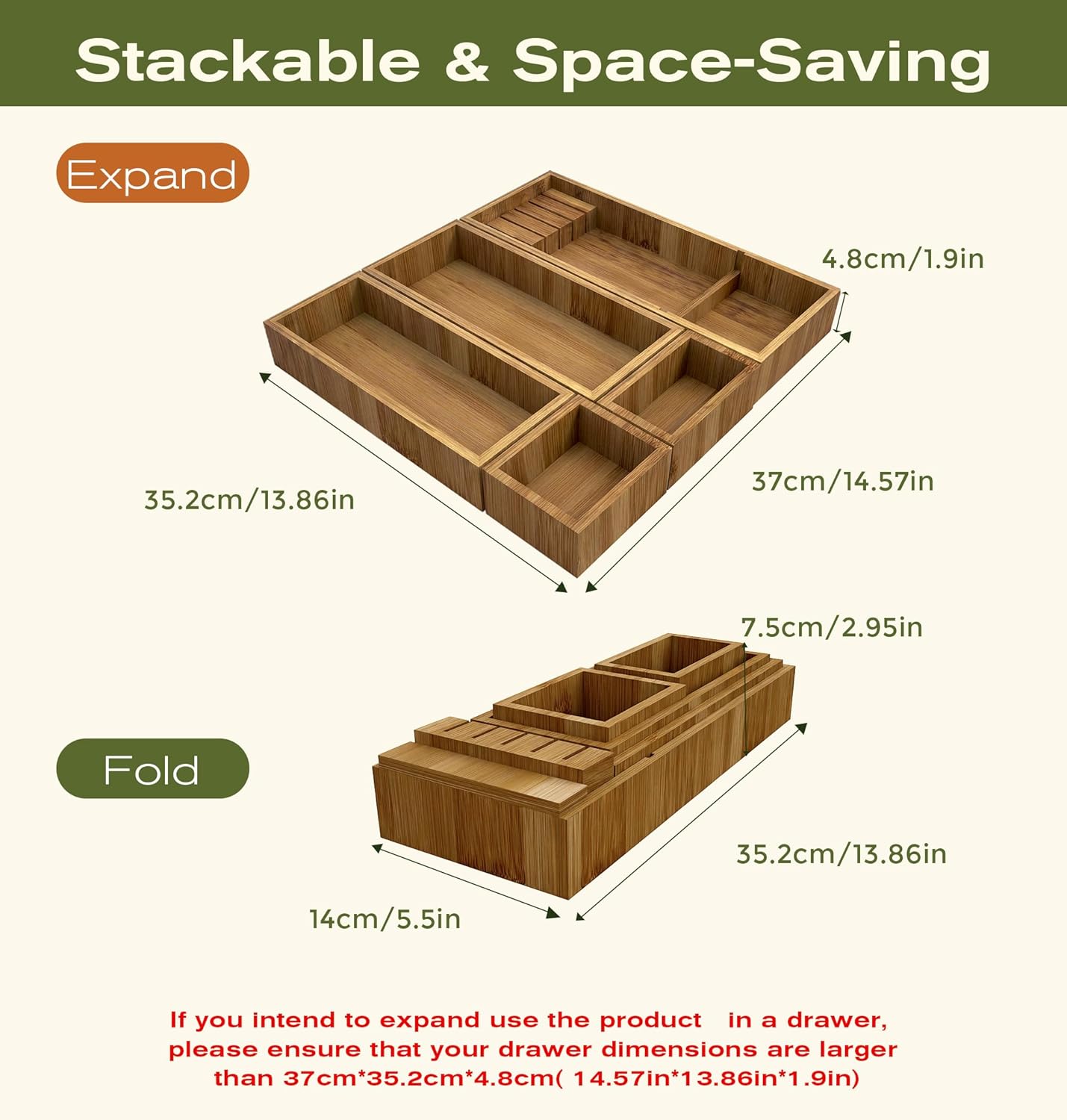Bamboo Silverware Drawer Organizer with Knife Block