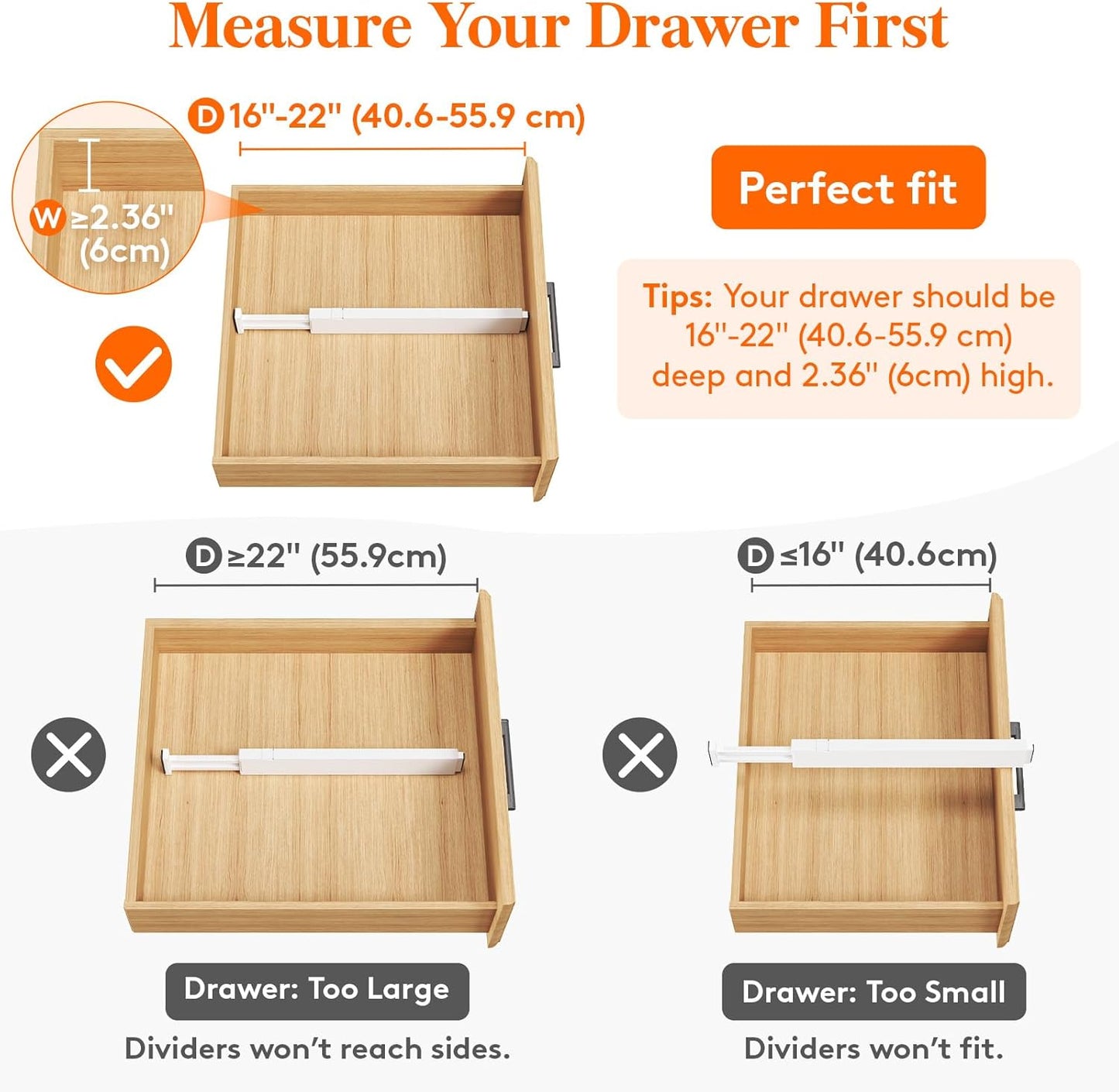 12 Pack 2.36" High Drawer Dividers 40-56cm/16-22 Adjustable Drawer Organizer for Clothes/Utensils