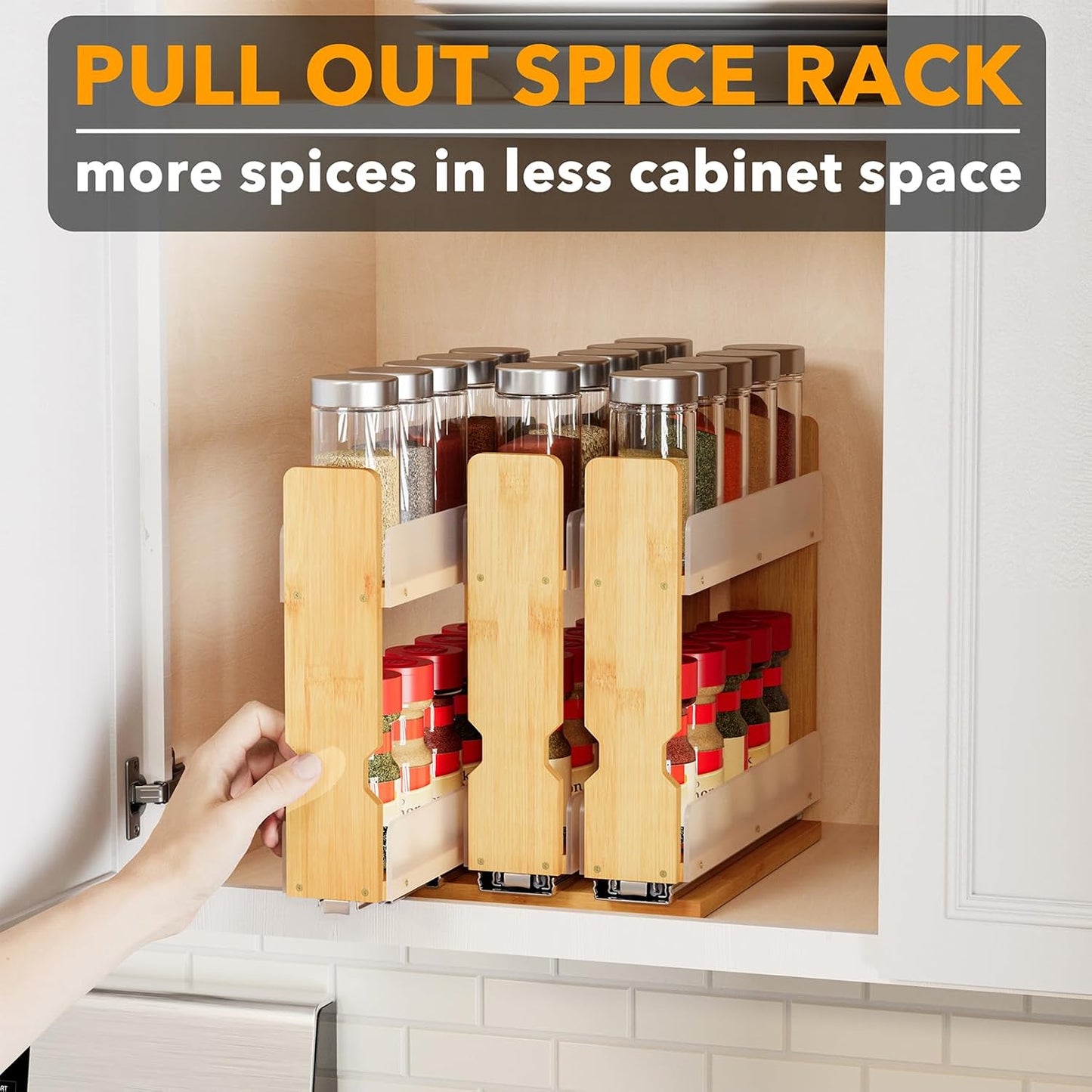 Bamboo Pull Out Spice Rack Organizer for Cabinet