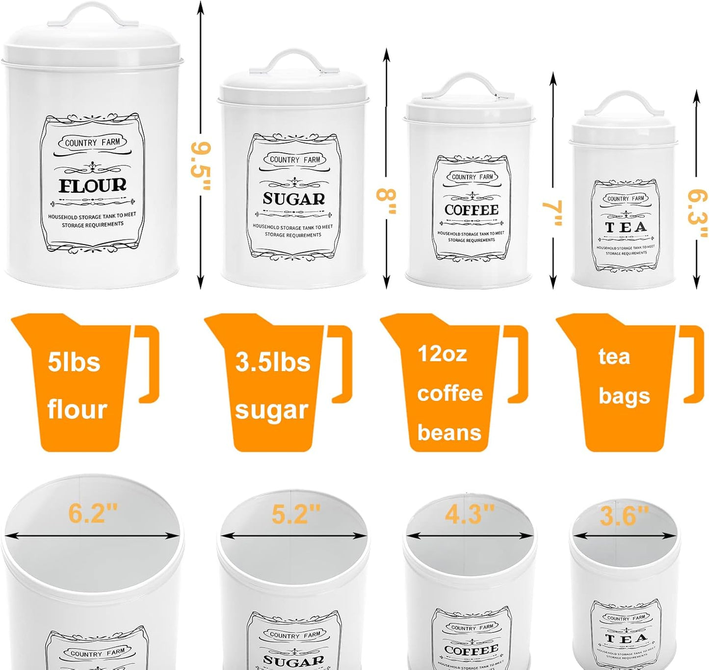 Set of 4 Kitchen Canisters with Airtight Lids