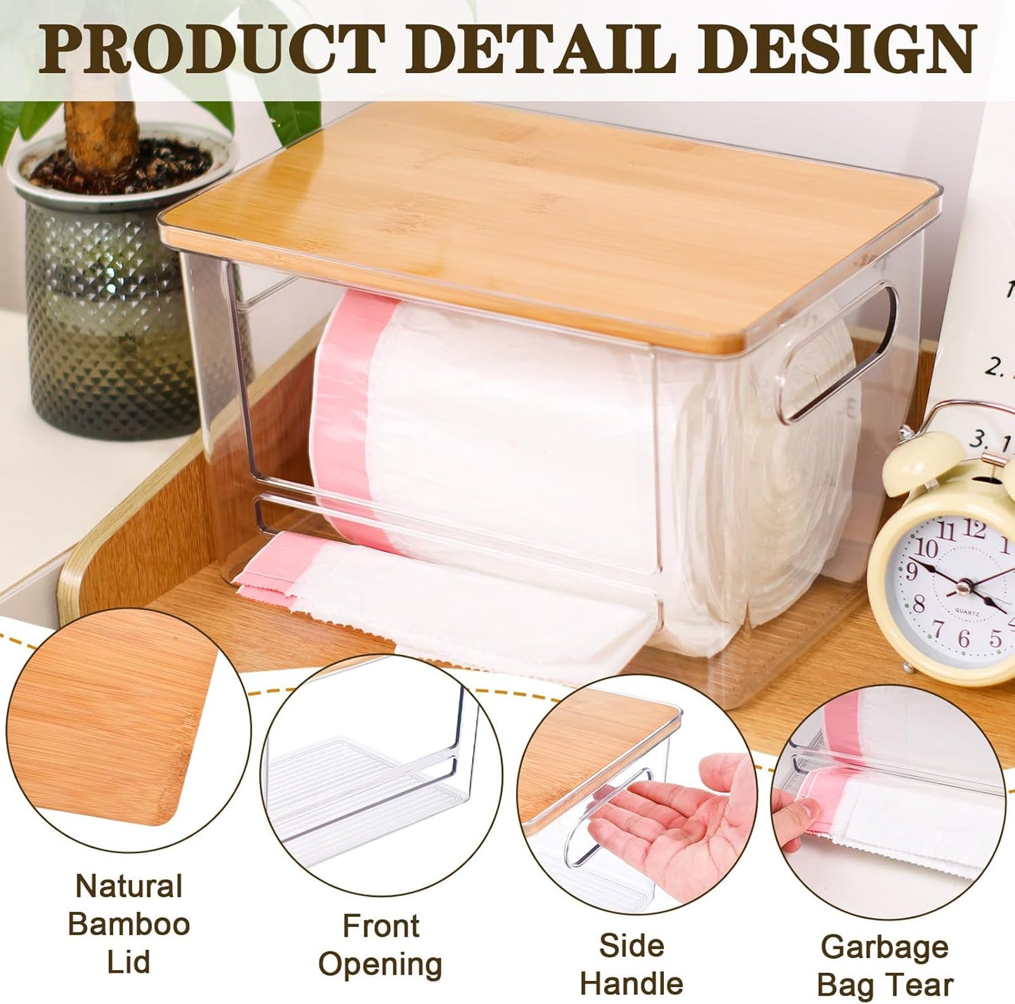 Trash Bag Dispenser, Trash Bag Holder Dispenser with Bamboo Top