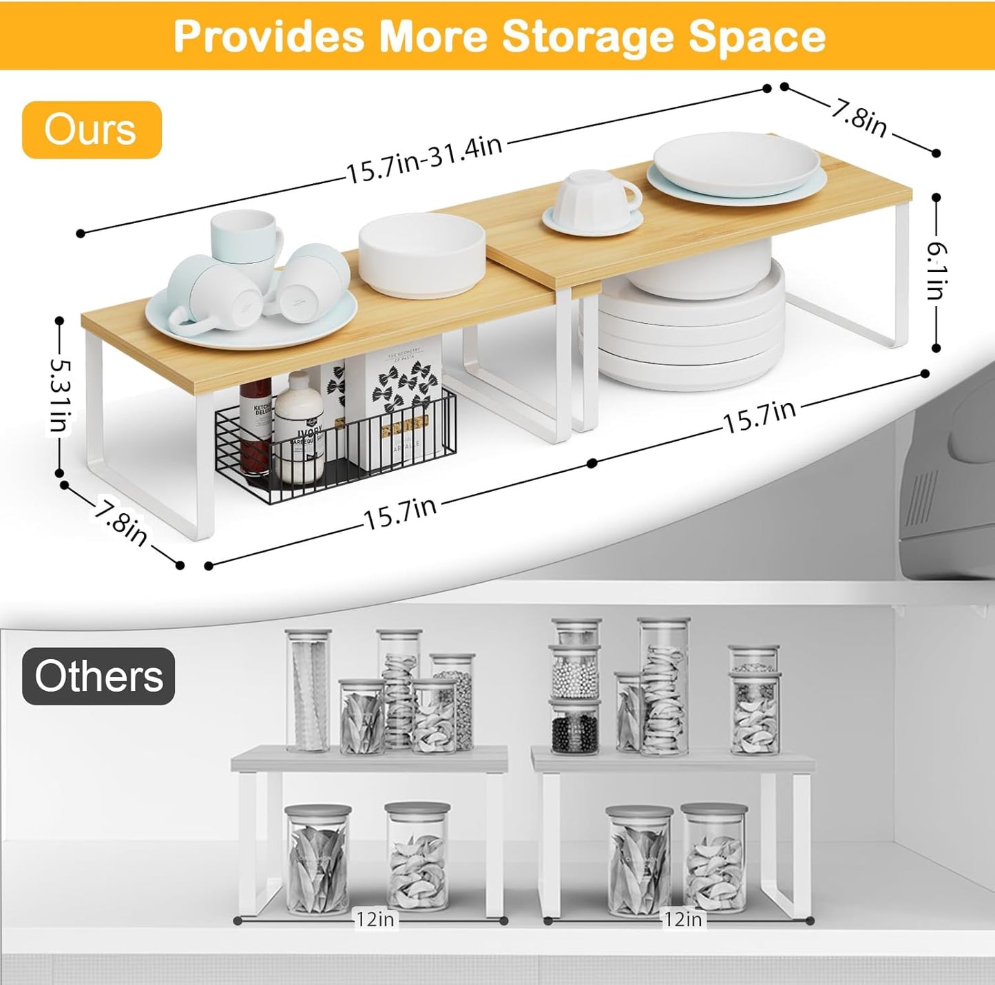 Cabinet Shelf Organizers, 15.7 inches Large Kitchen Counter Shelf