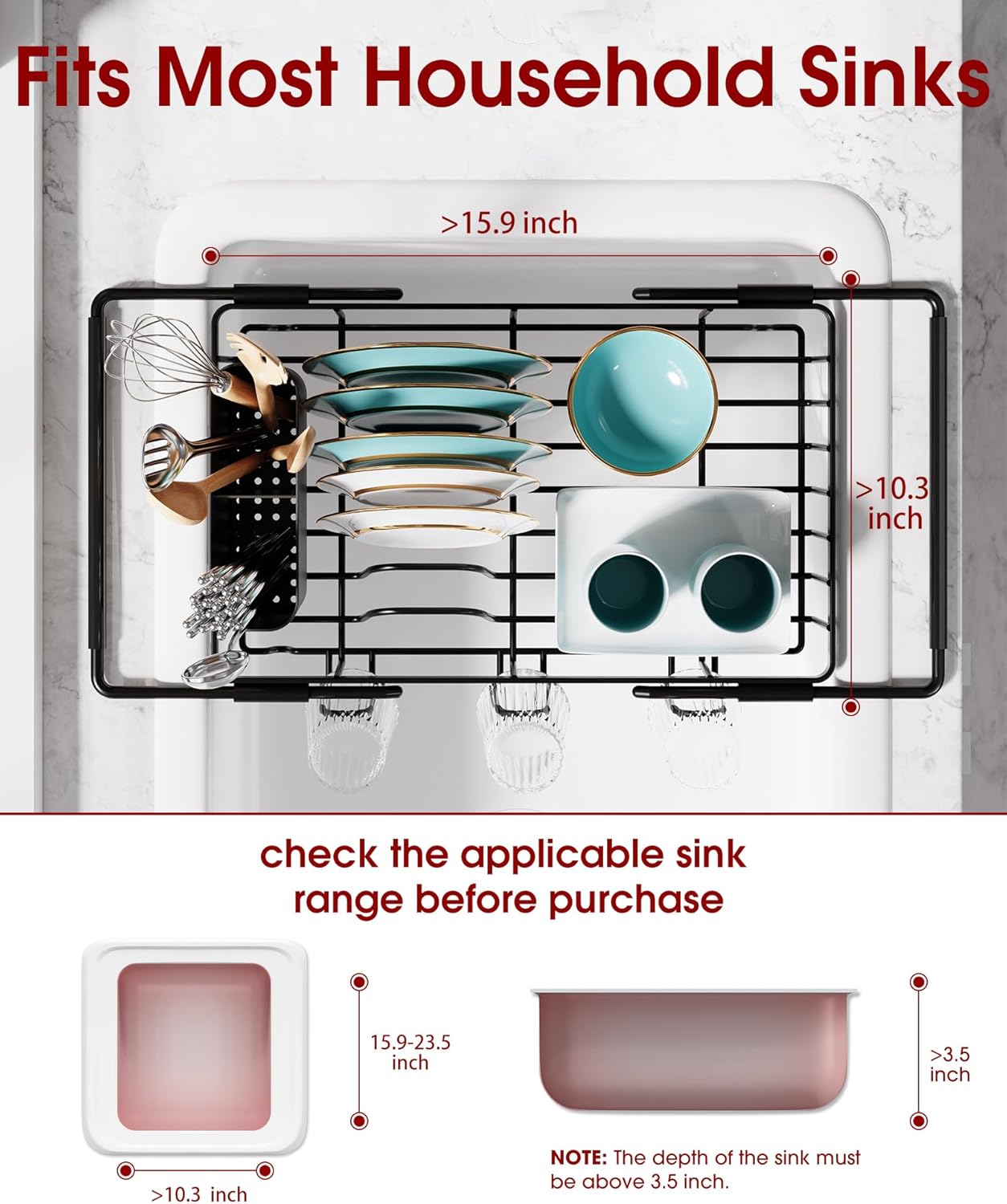 Dish Drying Rack in Sink - Expandable Stainless Steel Dish Rack Over the Sink