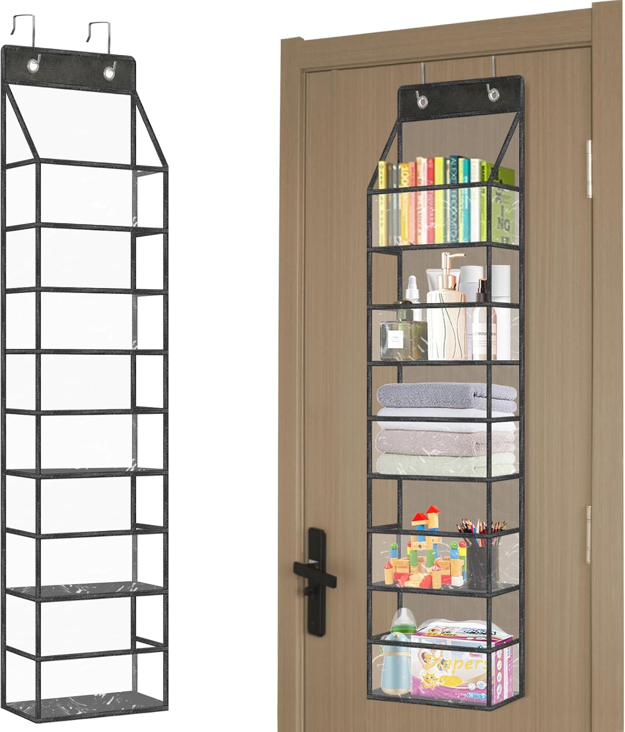 5-Shelf Over The Door Pantry Organizer with Clear Pockets, Heavy Duty Hanging Storage for Closet