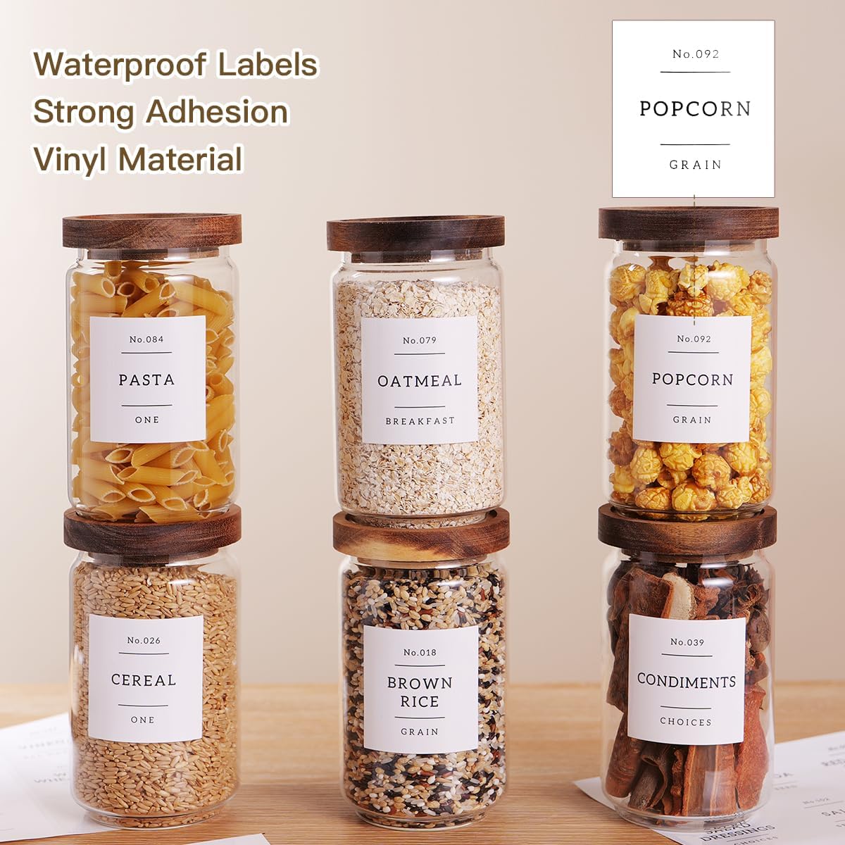 6 Set Glass Pantry Storage Jars with Acacia Airtight Lid