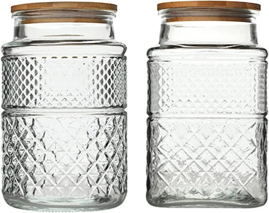 Large Glass Storage Jar, 2 Pack 60 FL OZ Glass Food Storage Containers with Bamboo Lid