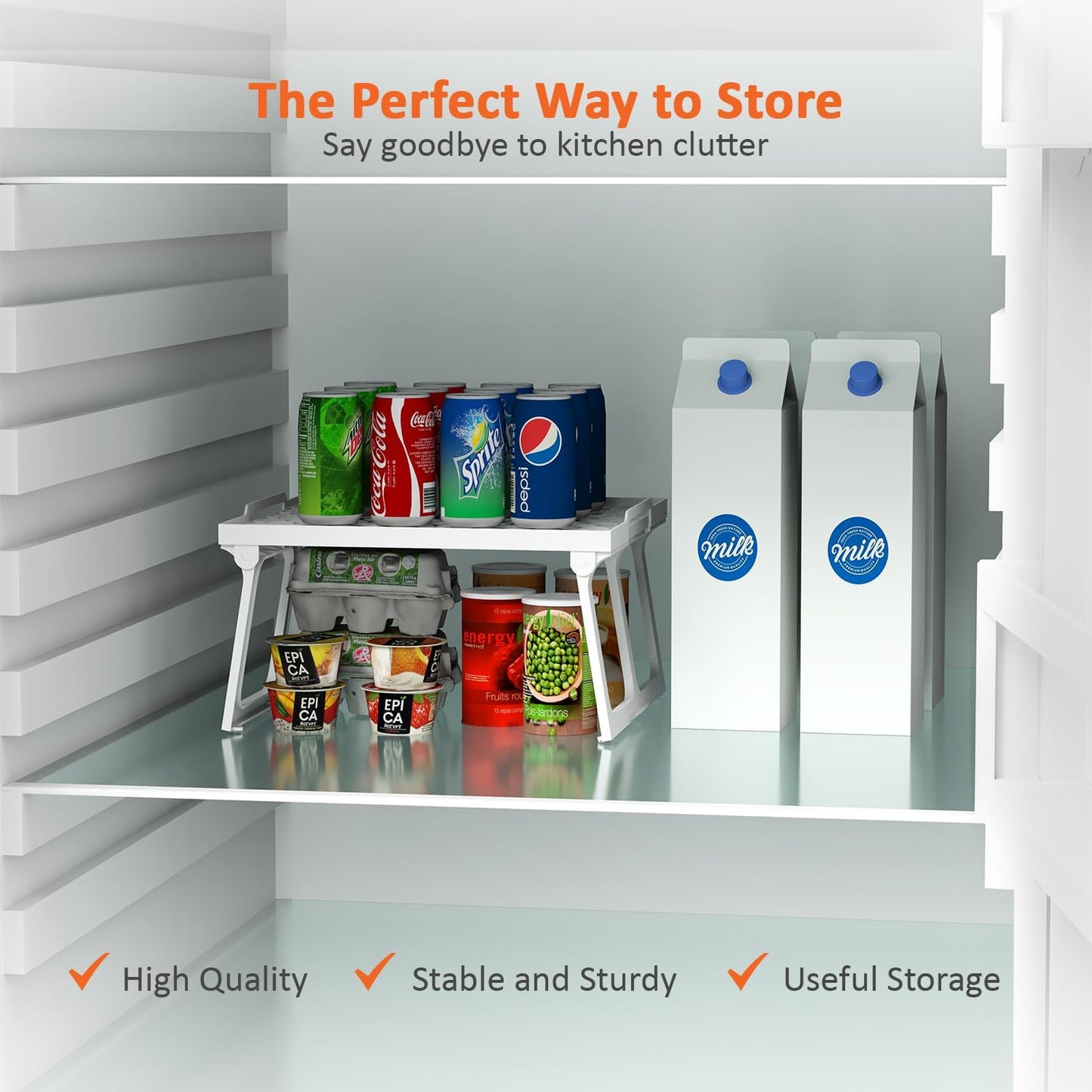 Plastic Kitchen Cabinet Shelf Organizer, White Plastic Stackable Freezer Rack, Shelf Riser