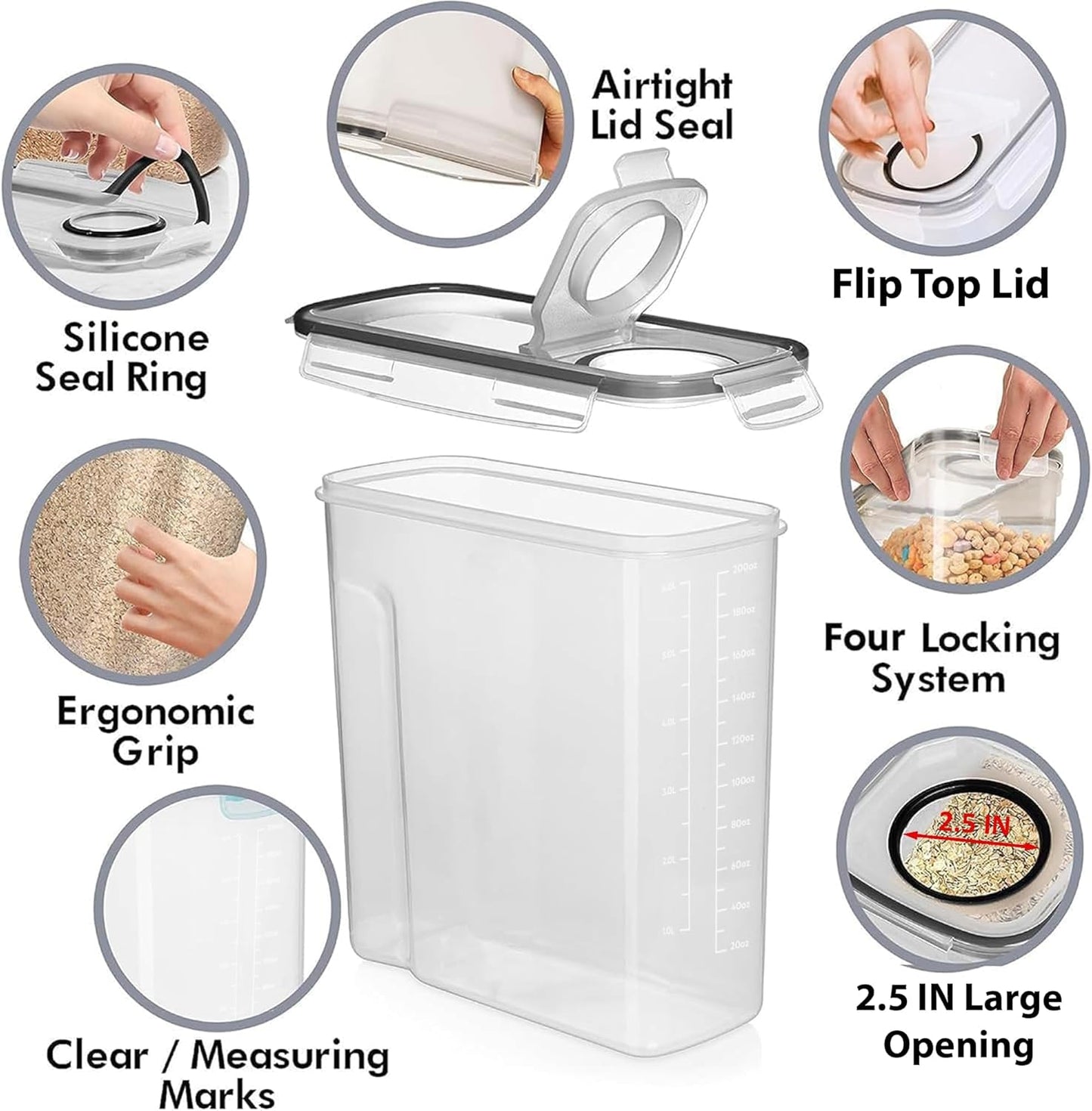 2 Pack (6.3L / 213OZ) EXTRA Large Airtight Food Storage Cereal Containers for Bulk Food Storage BPA-Free Plastic Container, Pantry Organization and Canister for Rice, Pasta, Sugar & Flour