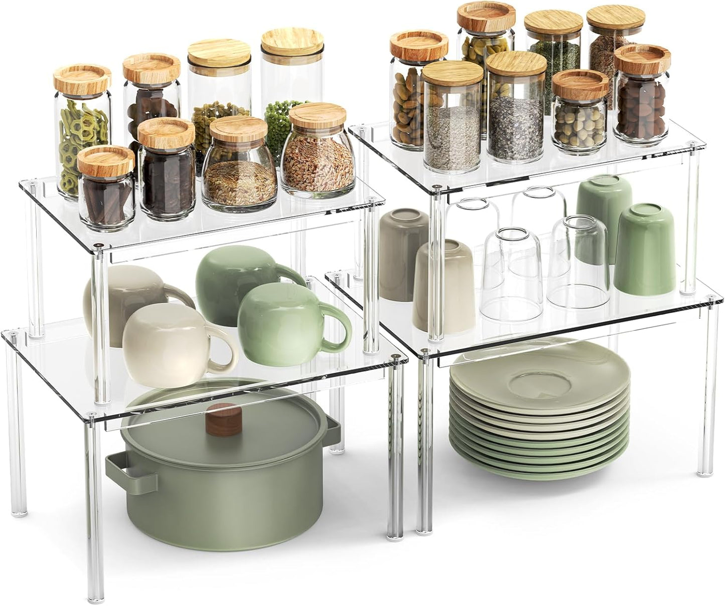 4Pack Acrylic Cabinet Organizer, Clear Cabinet Organizer Shelf