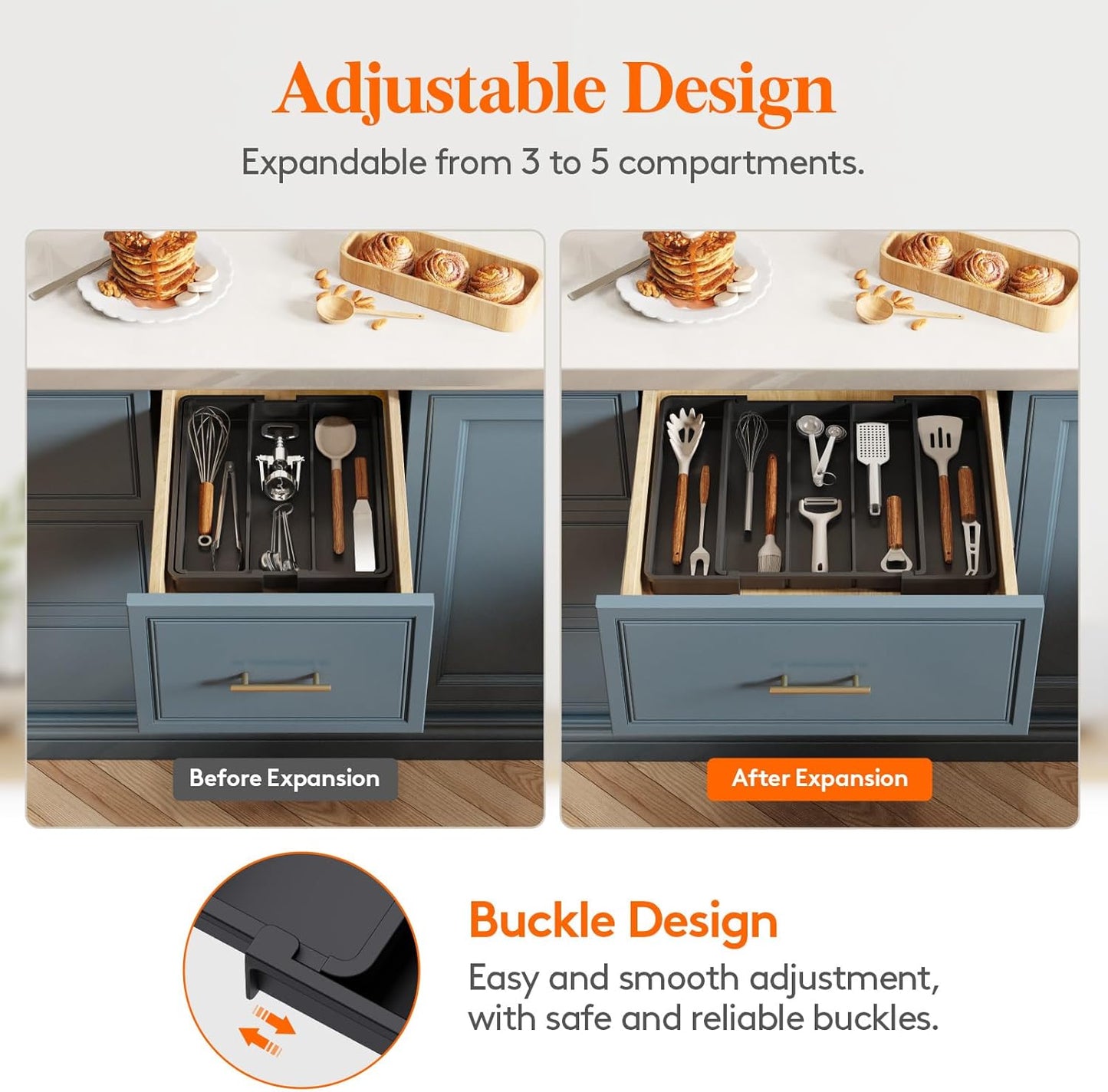 Utensil Organizer for Kitchen Drawers, Expandable Cooking Utensil Tray