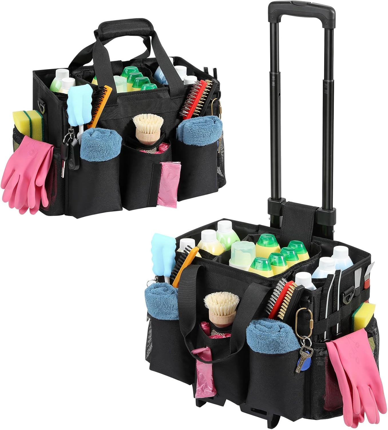 Rolling Cleaning Caddy Bag with Detachable Trolley