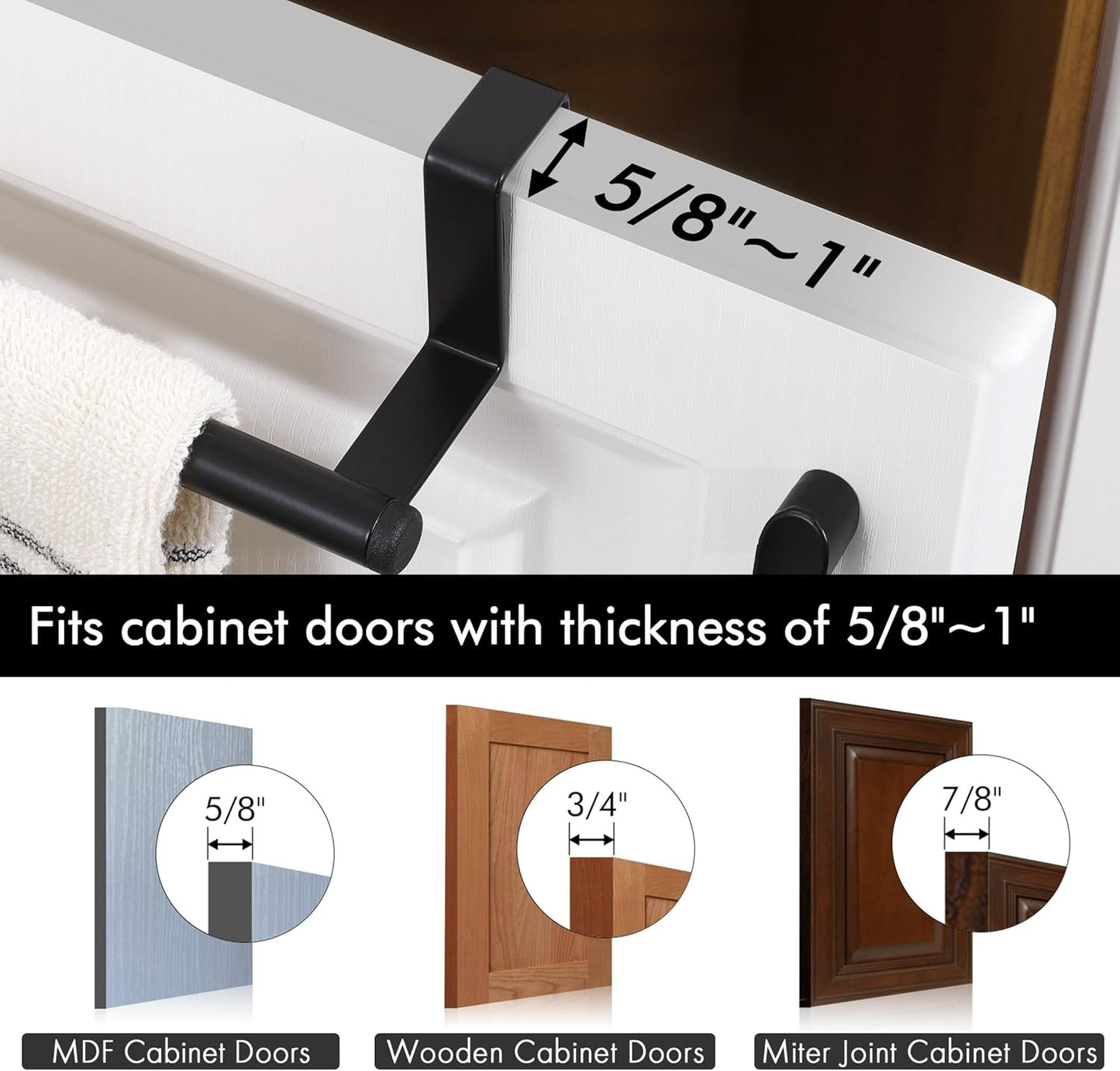 Over The Cabinet Door Towel Bar with Hooks, Kitchen Towel Holder with Hooks for Hanging Utensils