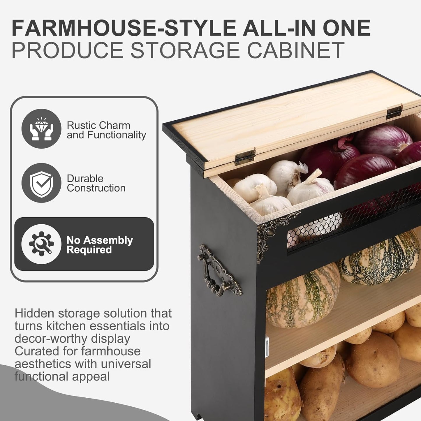 Mini Potato and Onion Storage Bin - Wooden Storage Box for Kitchen Countertops