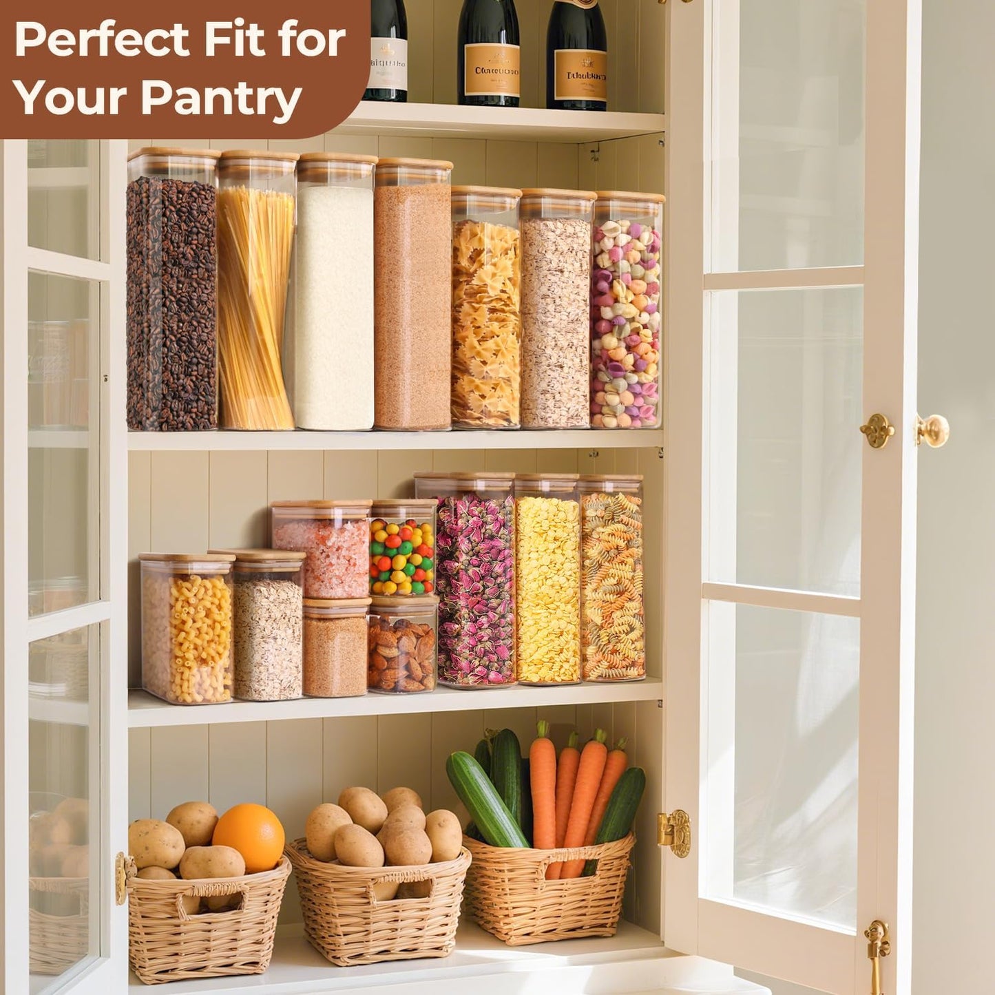 1.2 Qt Rectangle Glass Storage Containers with Lids, Glass Jars with Bamboo Lids