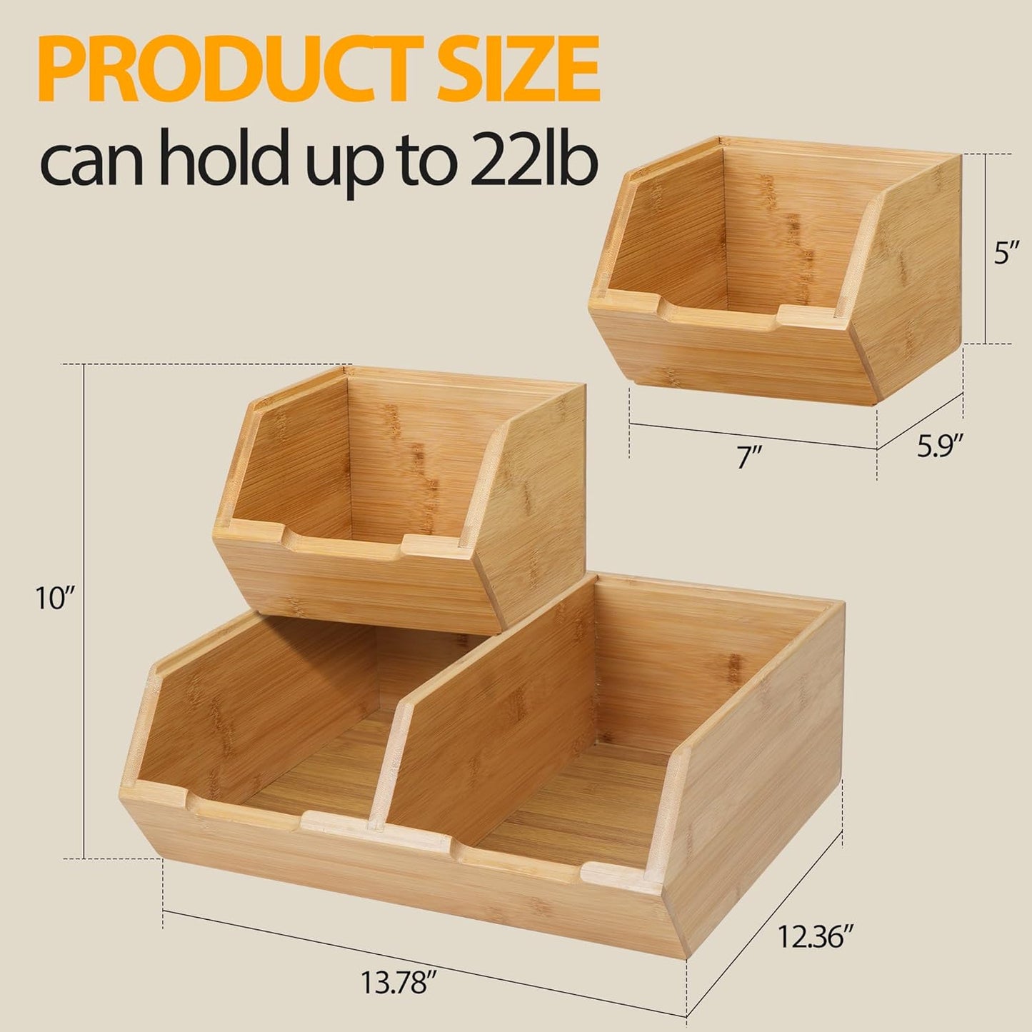 3 Pack Stackable Bamboo Potato Onion Storage Bins - Pantry Organizers for Kitchen Countertop