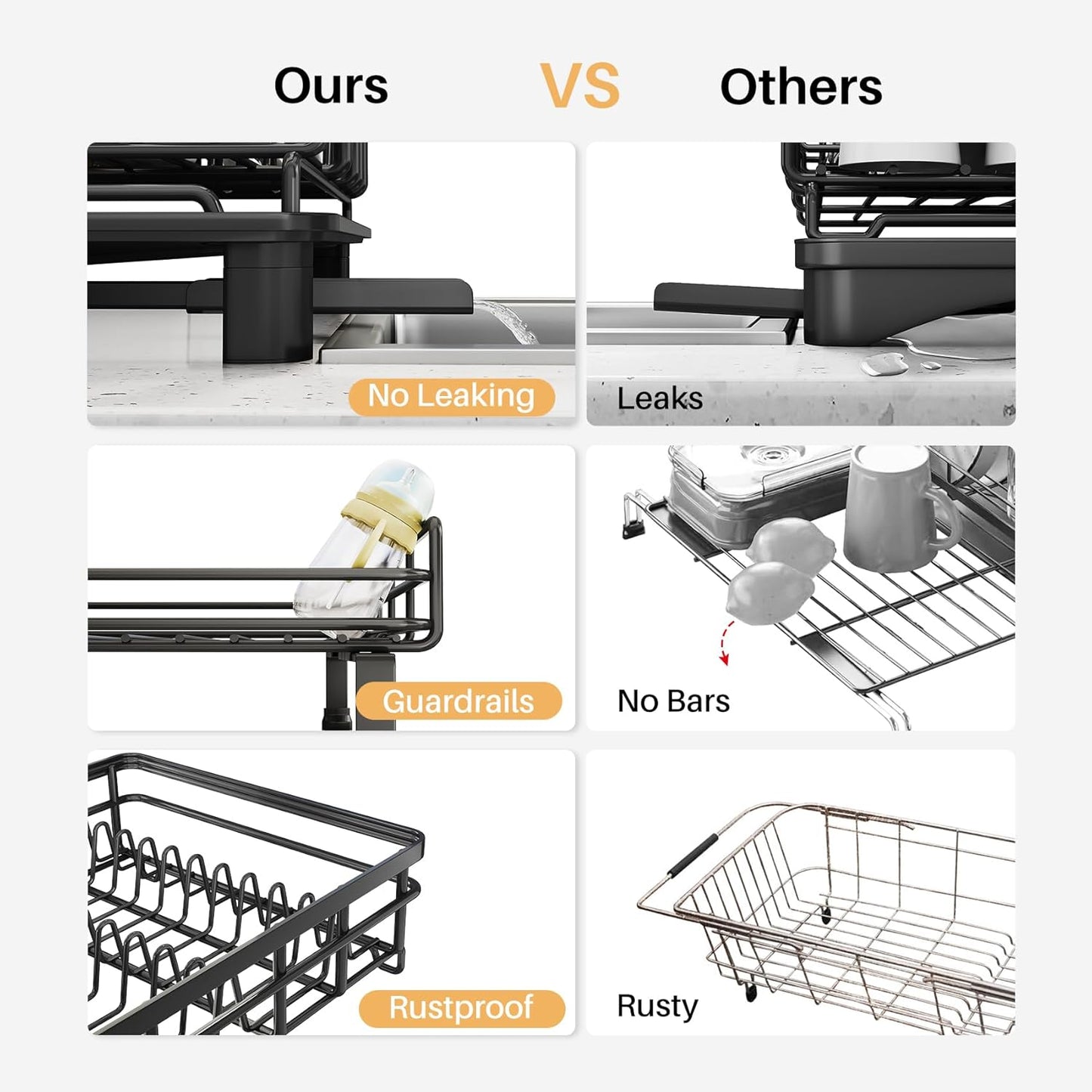 Dish Drying Rack - Extendable Dish Rack, Large Sink Drying Dish Drainer for Kitchen Counter