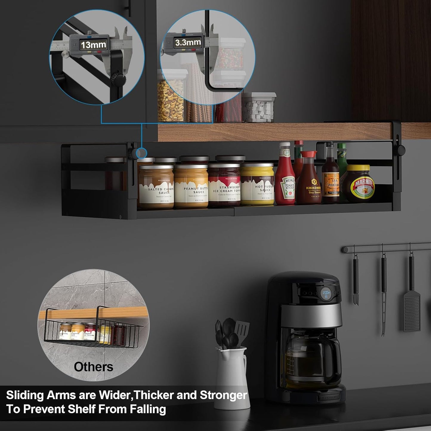 2Pack Under Shelf Basket Organizer, Adjustable Under Cabinet Shelf Storage
