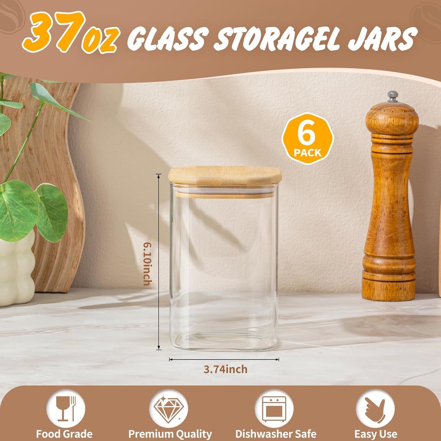 37 Oz Glass Storage Jars with Bamboo Lids