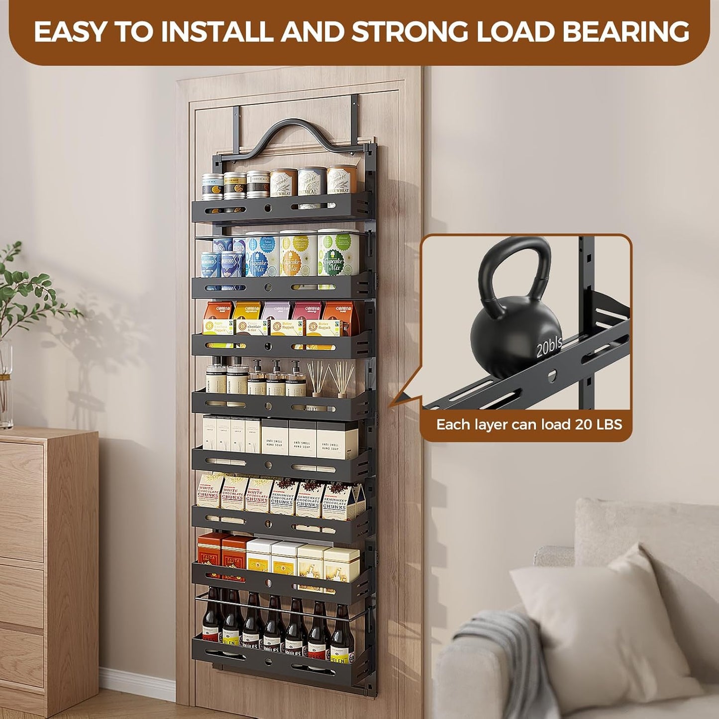 8-Tier Over The Door Pantry Organizer, Large 2 IN 1 Wall Mount or Hanging Spice Rack