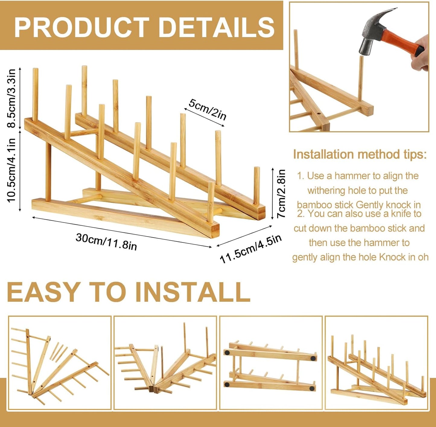 6 Pcs Wooden Bamboo Dish Drying Rack Kitchen Cabinet Organizer for Cabinet Cutting Board Display Stand for Dish Plate Bowl Water Bottles Cup Pot Lid Cutting Board