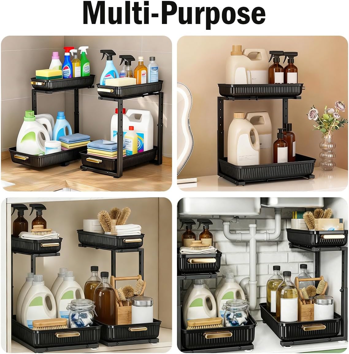 Under Sink Organizer - 2 Packs Multi-Purpose Pull-Out Storage Organizers