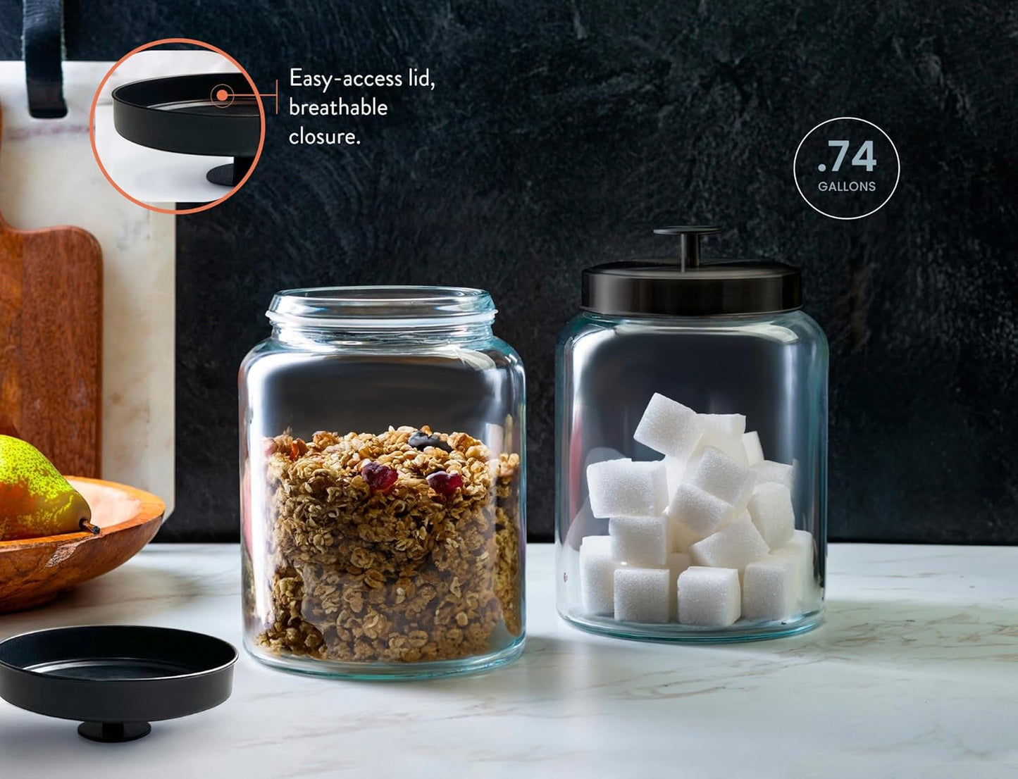 Glass Kitchen Canister Set, Food & Storage Containers for Pantry, Bathroom Apothecary Jars