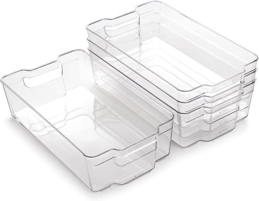 Stackable Storage Bins, X-Large - 4 Pack | THE STACKER COLLECTION | Clear Plastic Storage Bins | Organization Containers for Pantry & Fridge | Multi-Use Organizer Bin | BPA-Free